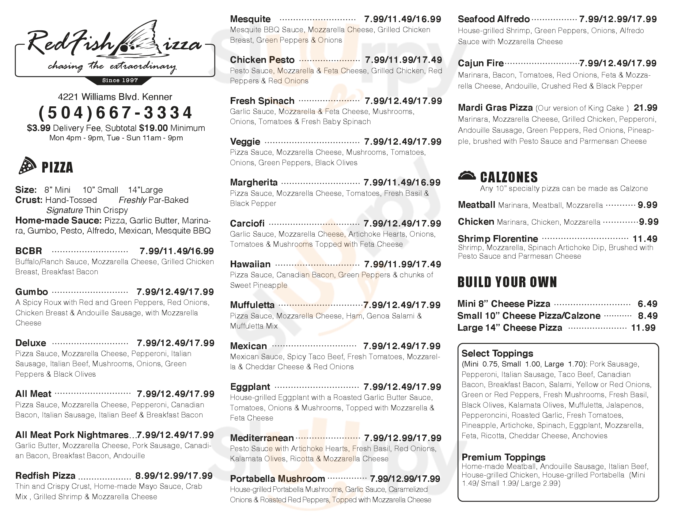 Main Menu - Red Fish Pizza