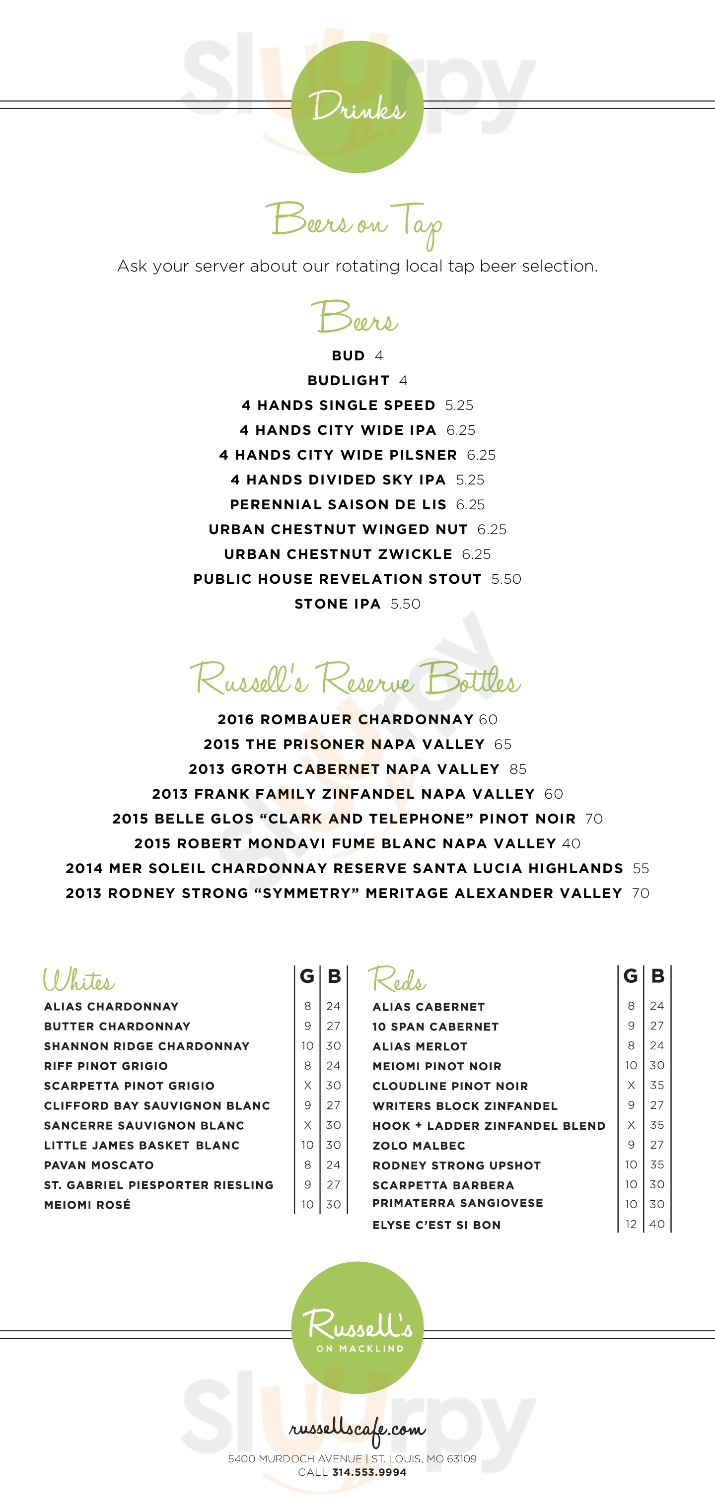 Main Menu - Russell's Cafe And Bakery