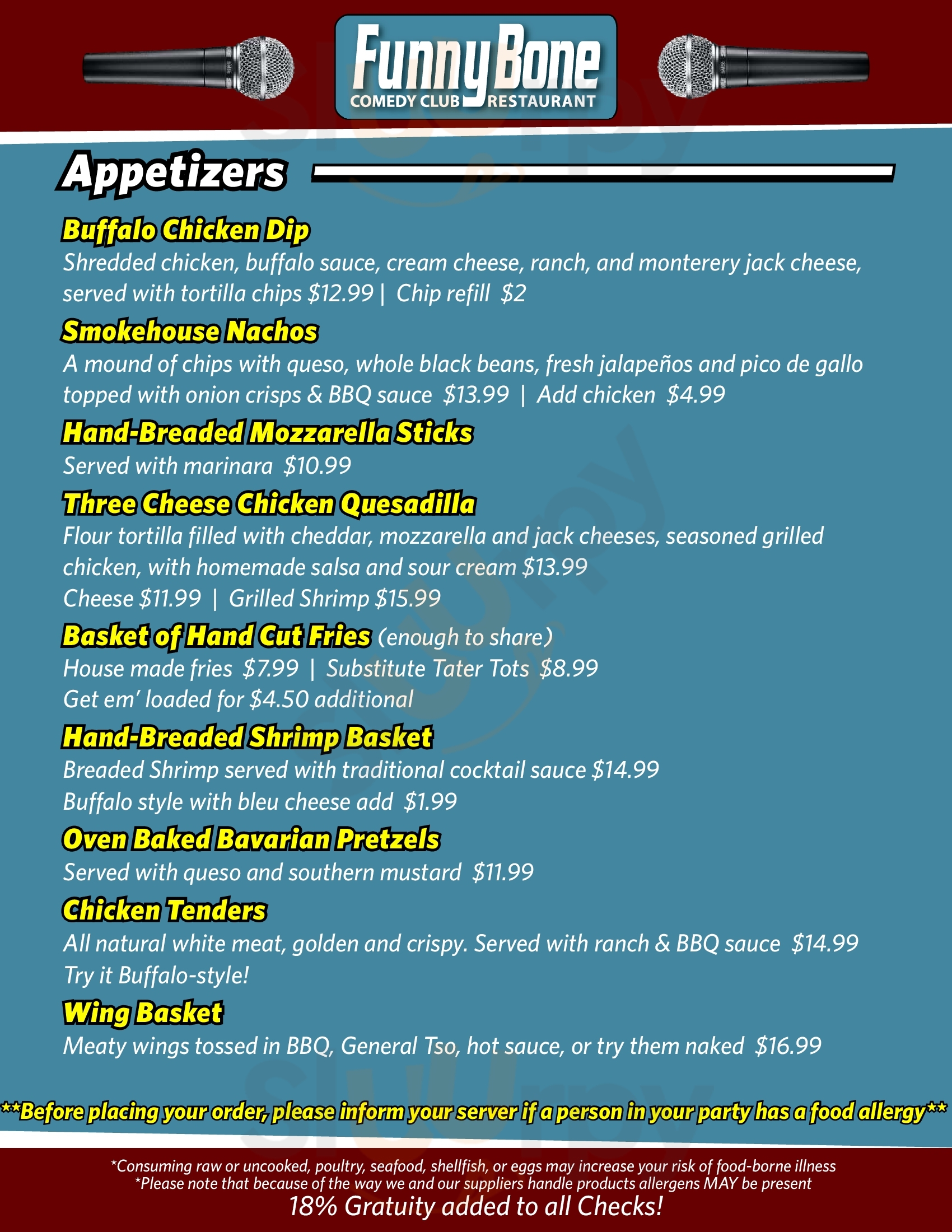 Main Menu - Funny Bone Comedy Club And Restaurant