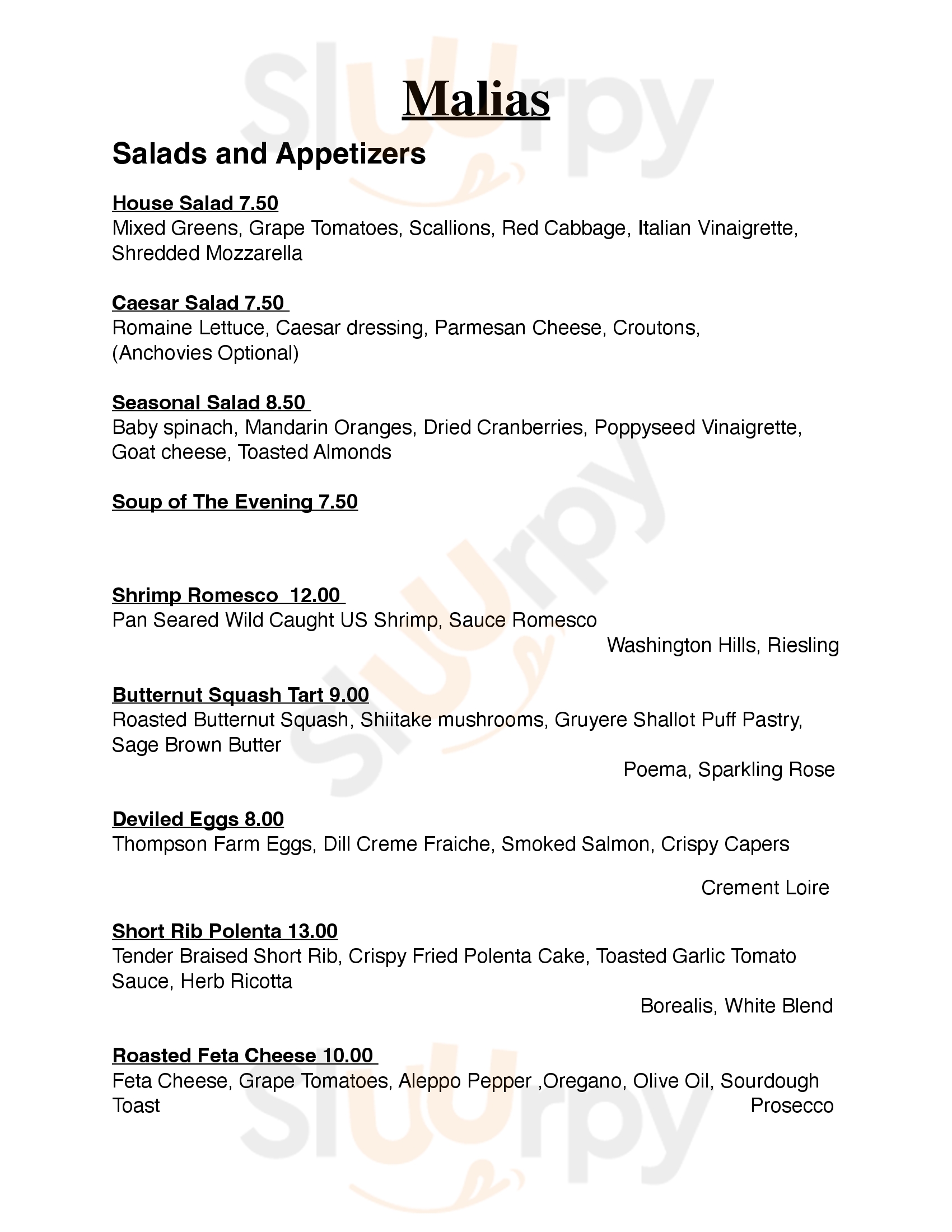 Main Menu - Malia's