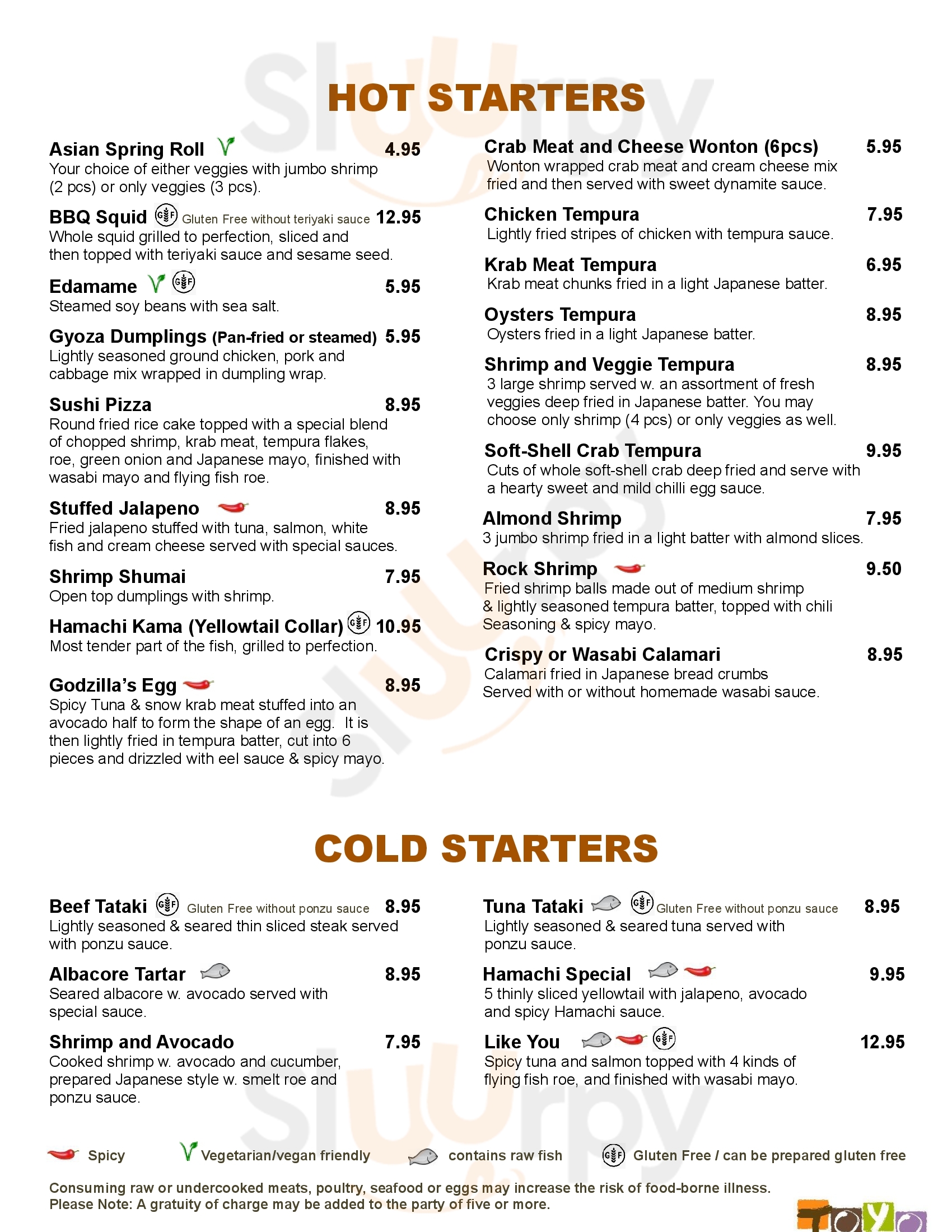 Main Menu - Toyo Japanese Sushi & Hibachi