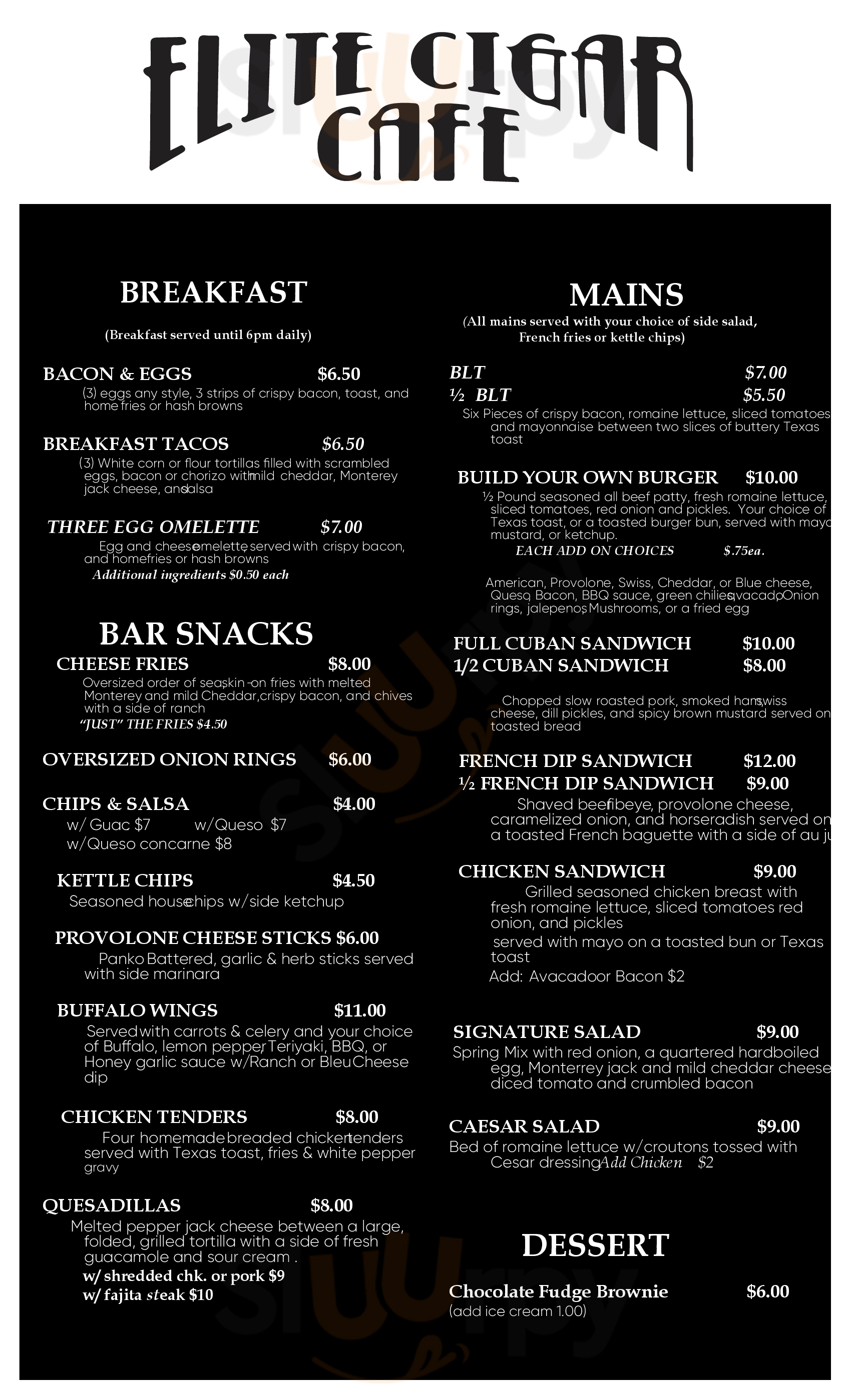 Main Menu - Elite Cigar Cafe