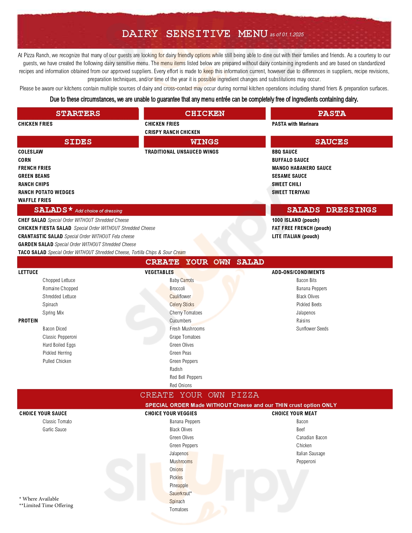 Main Menu - Pizza Ranch