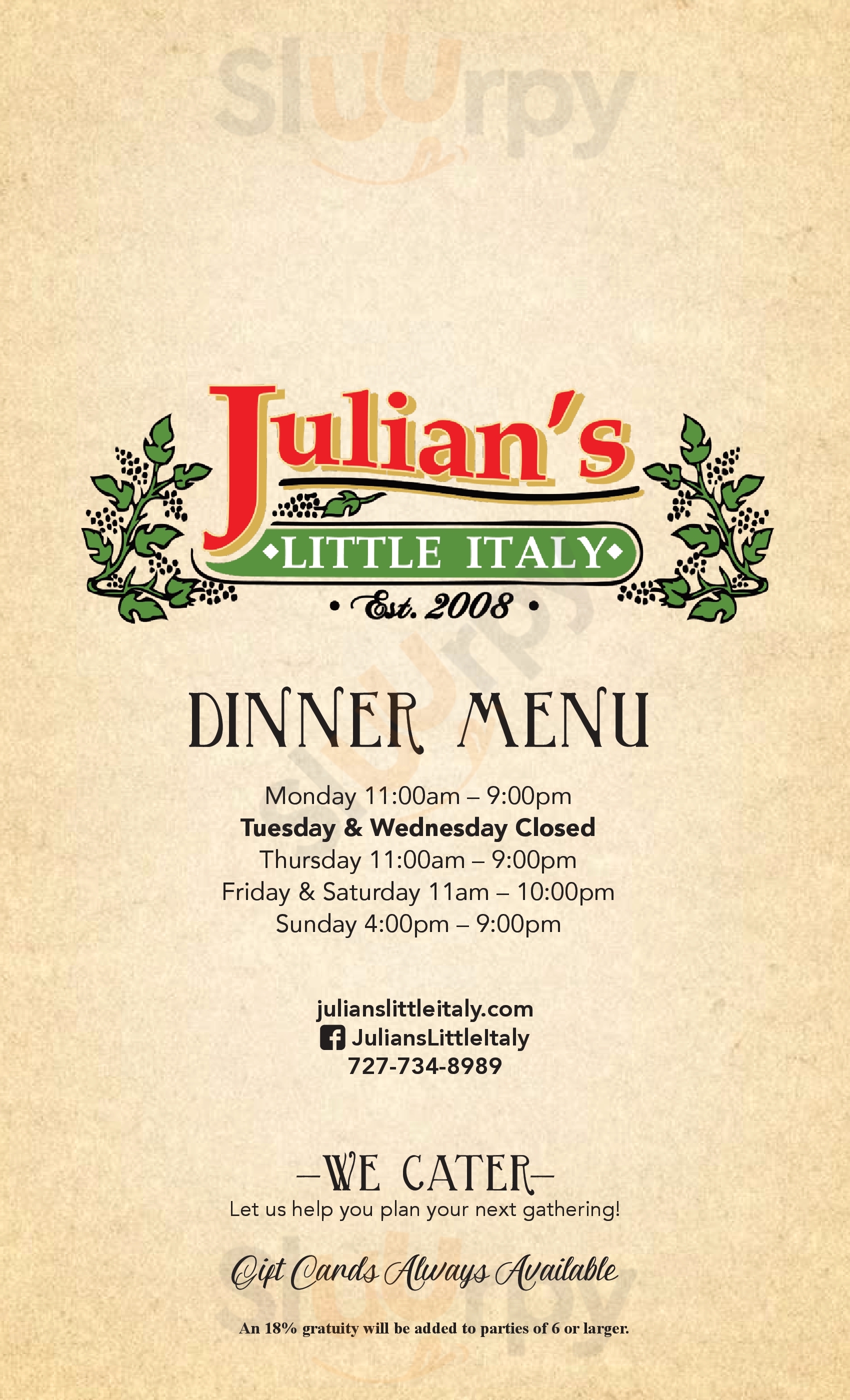 Main Menu - Julians Little Italy