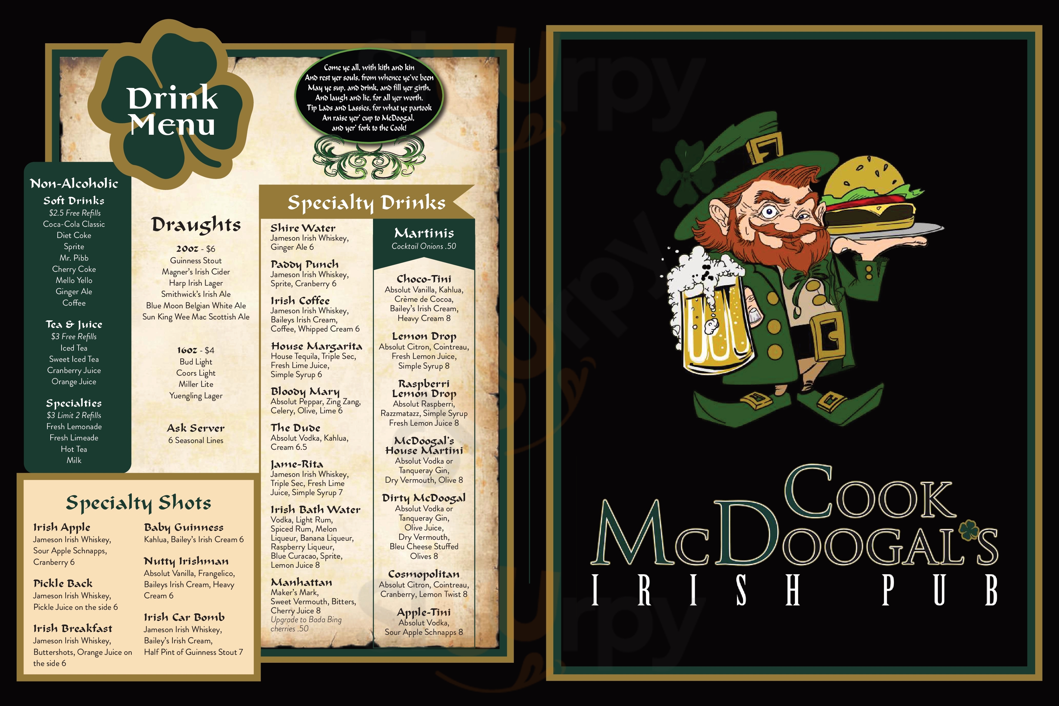 Main Menu - Cook Mcdoogal's Irish Pub