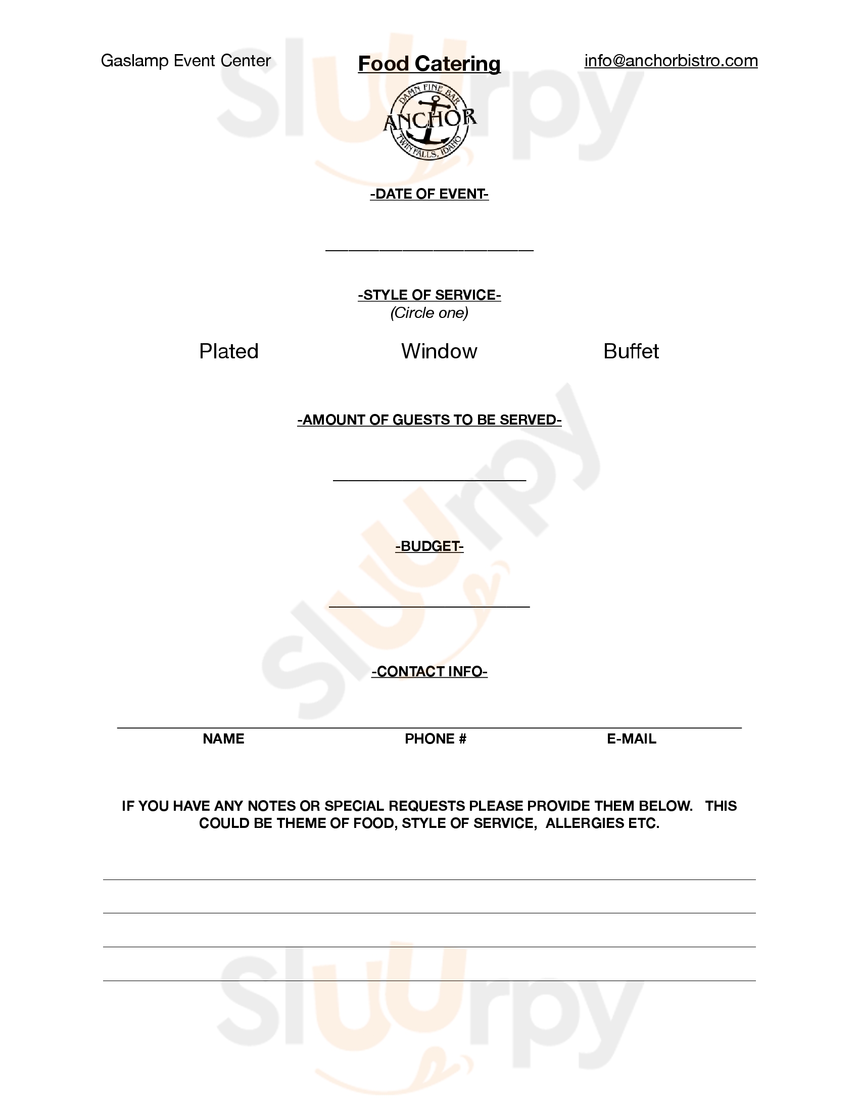 Main Menu - Anchor Bistro And Bar