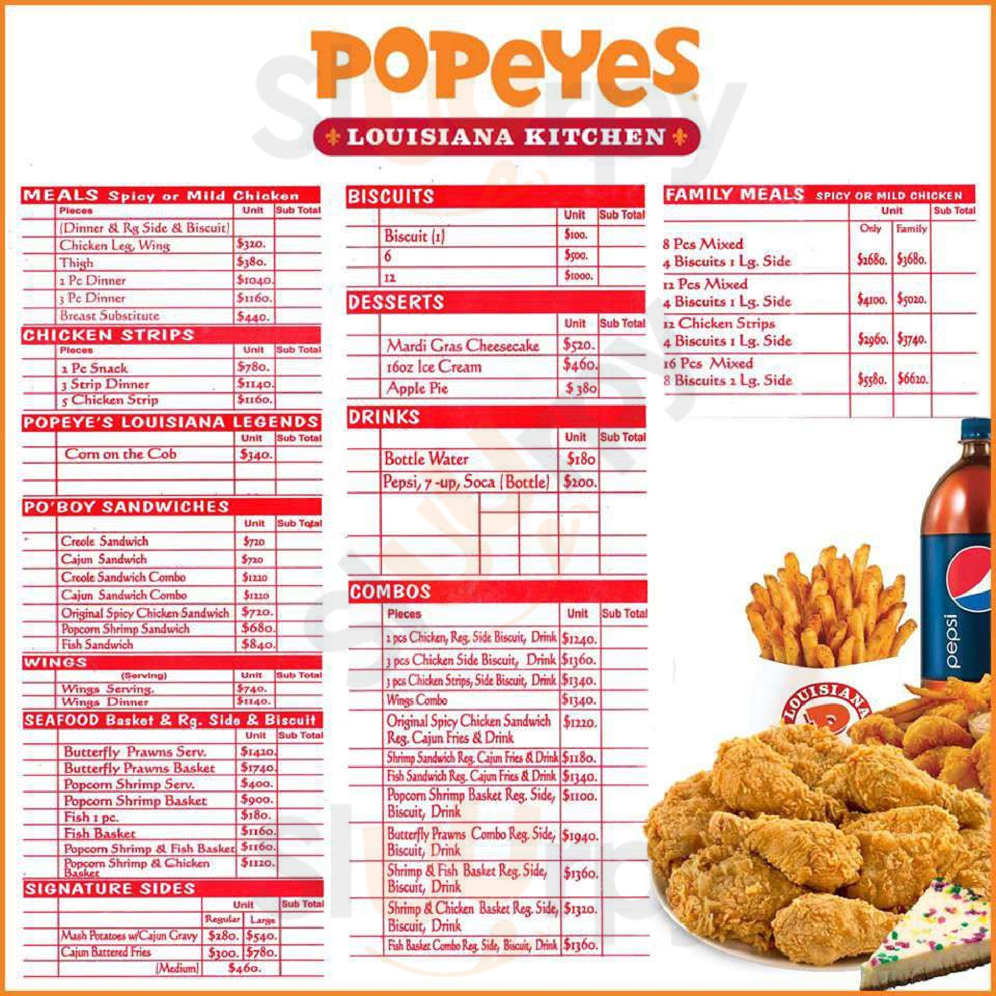 Popeyes Louisiana Kitchen Port Orange Menu - 1