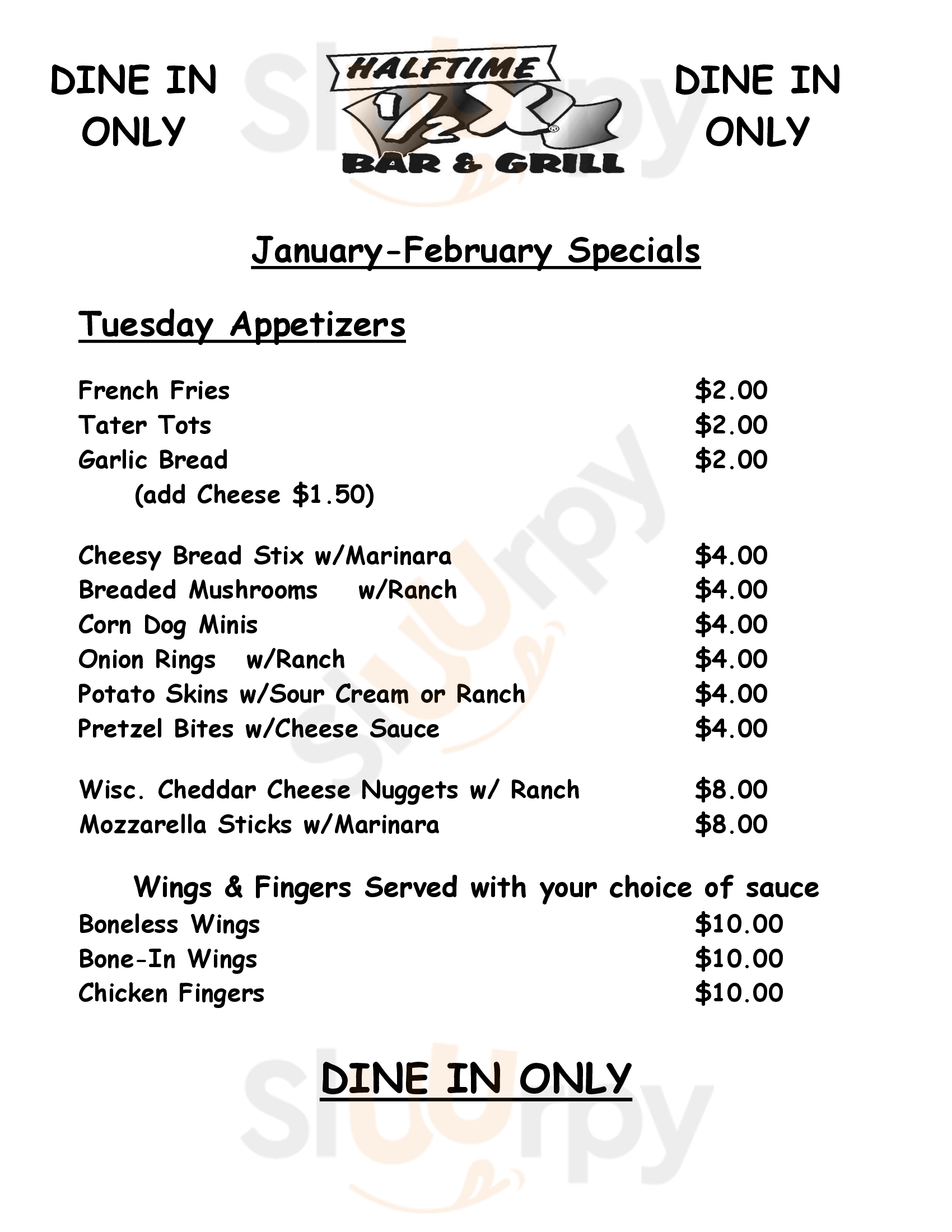 Main Menu - Rick's Half Time Bar