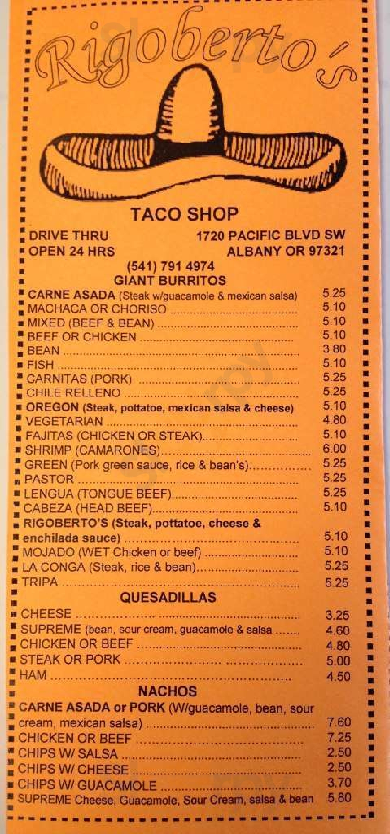 Main Menu - Rigoberto’s