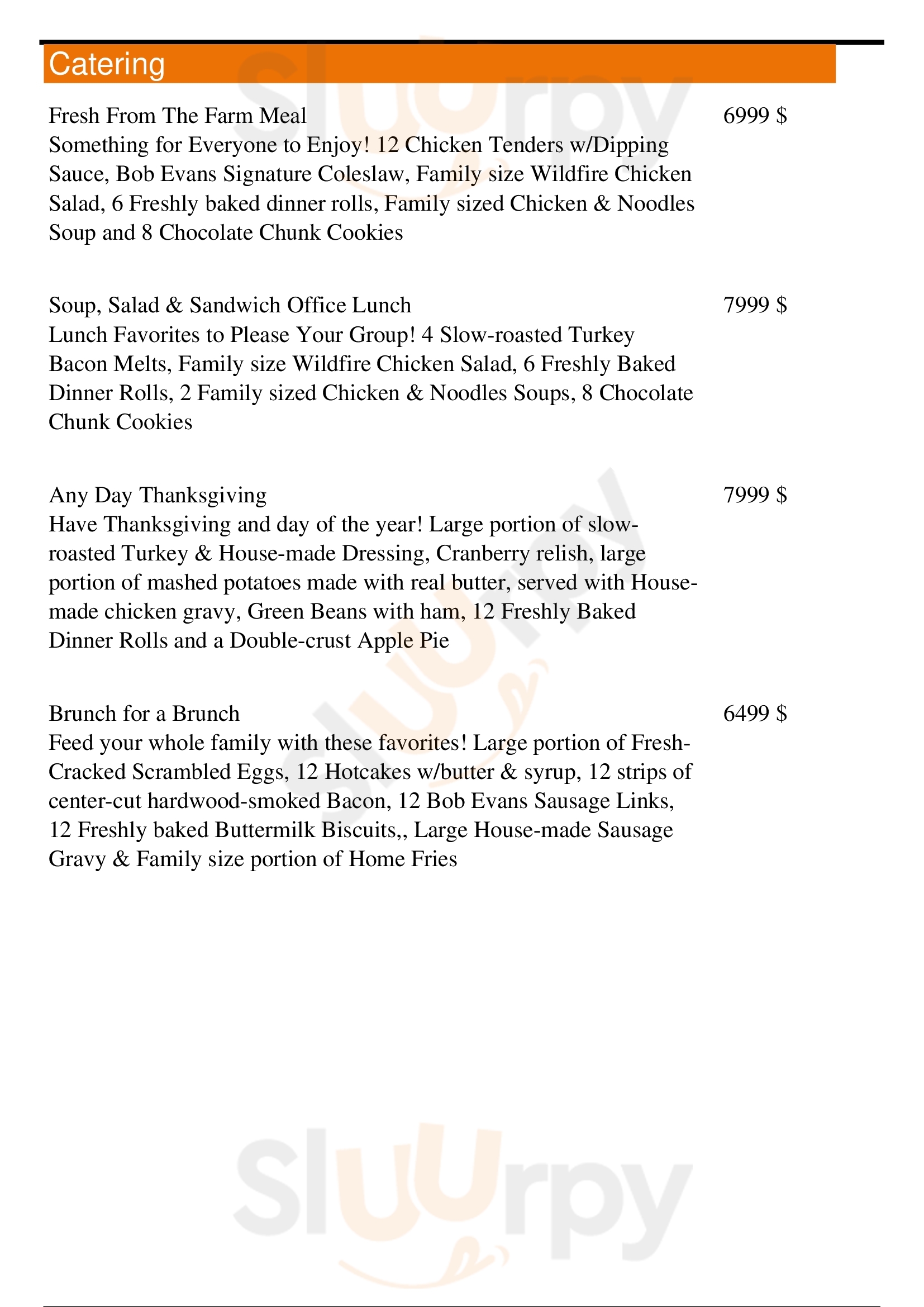 Bob Evans menù, Waldorf Main Menu Sluurpy