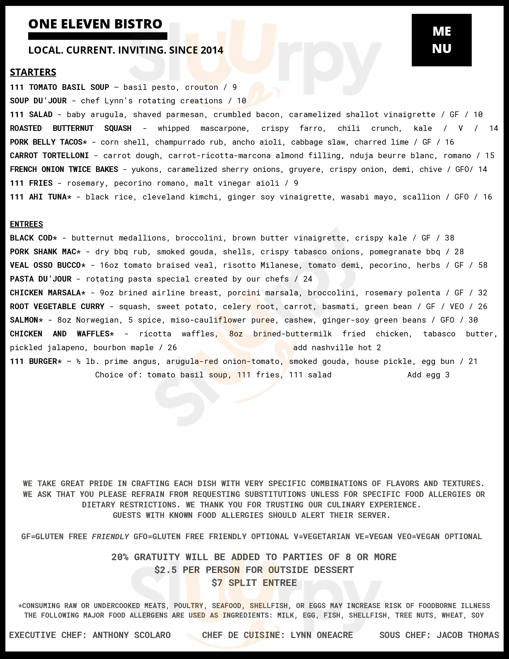 Main Menu - One Eleven Bistro
