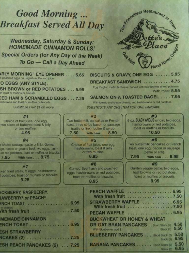 Bette's Place Hood River Menu - 1