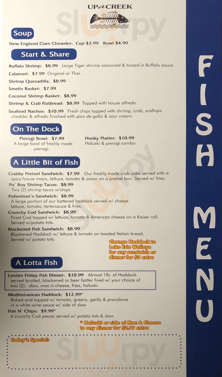 Up A Creek Tavern menu