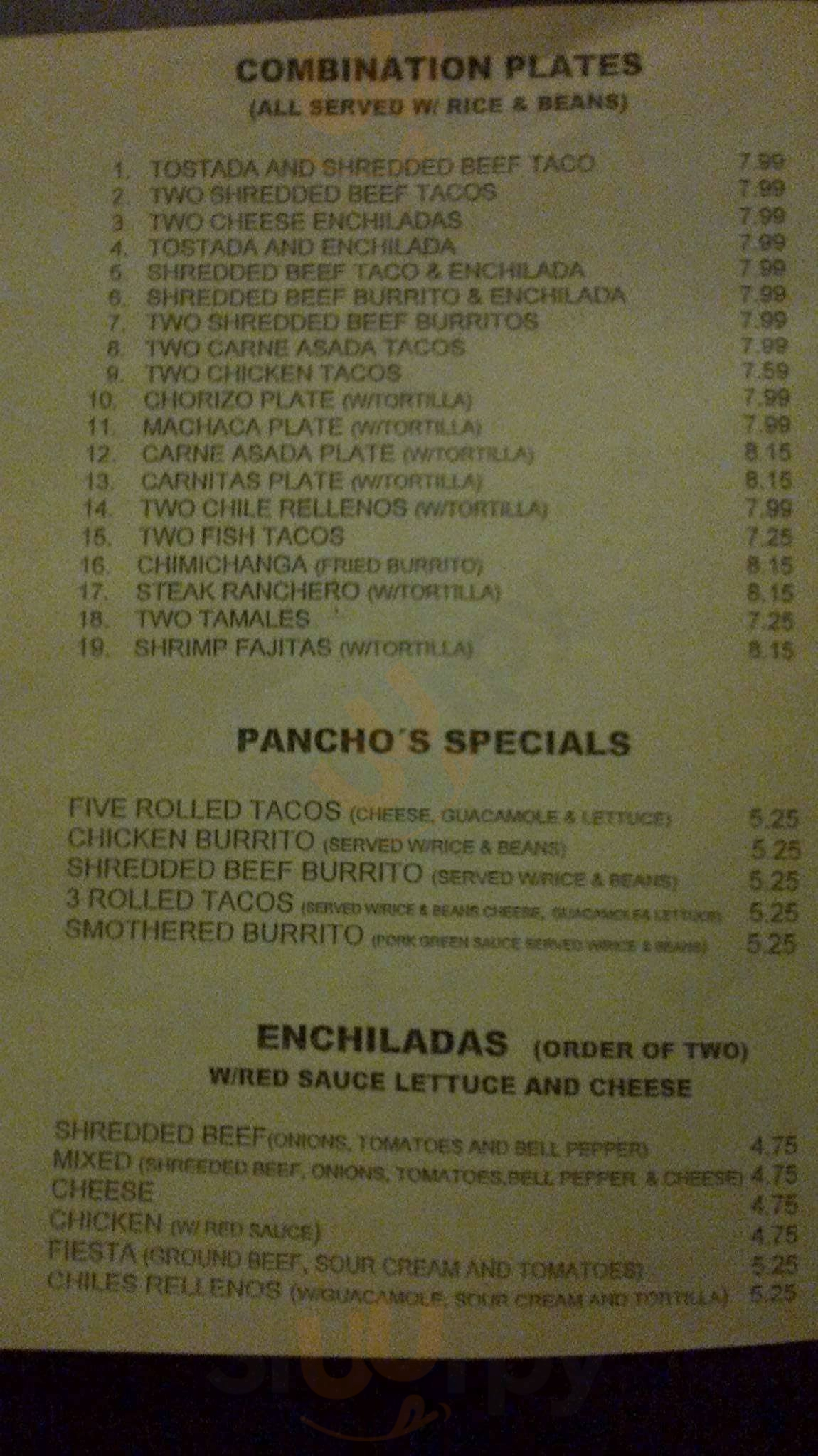 Pancho's Mexican Food Blue Springs Menu - 1