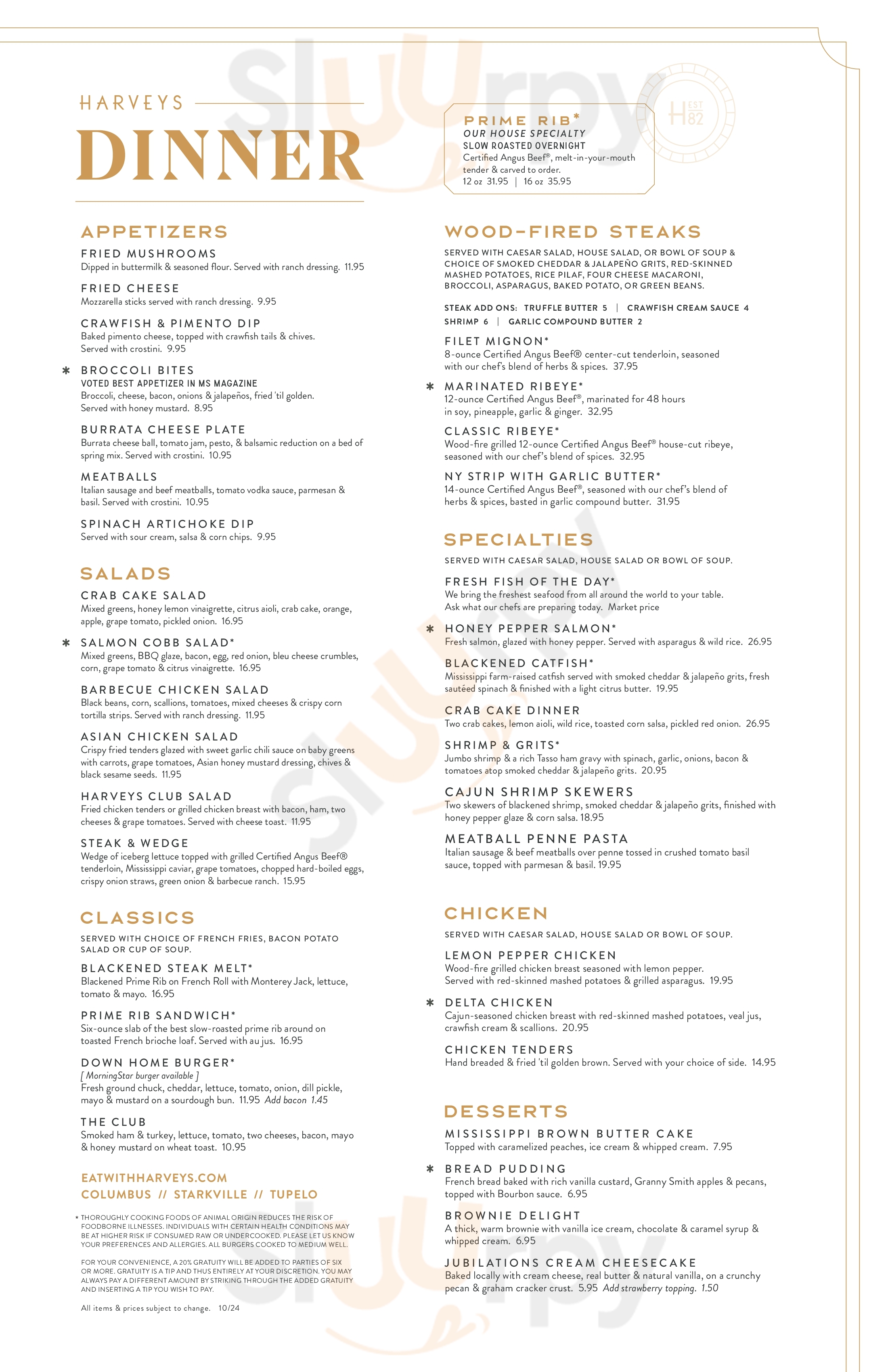 Harveys Starkville Menu - 1