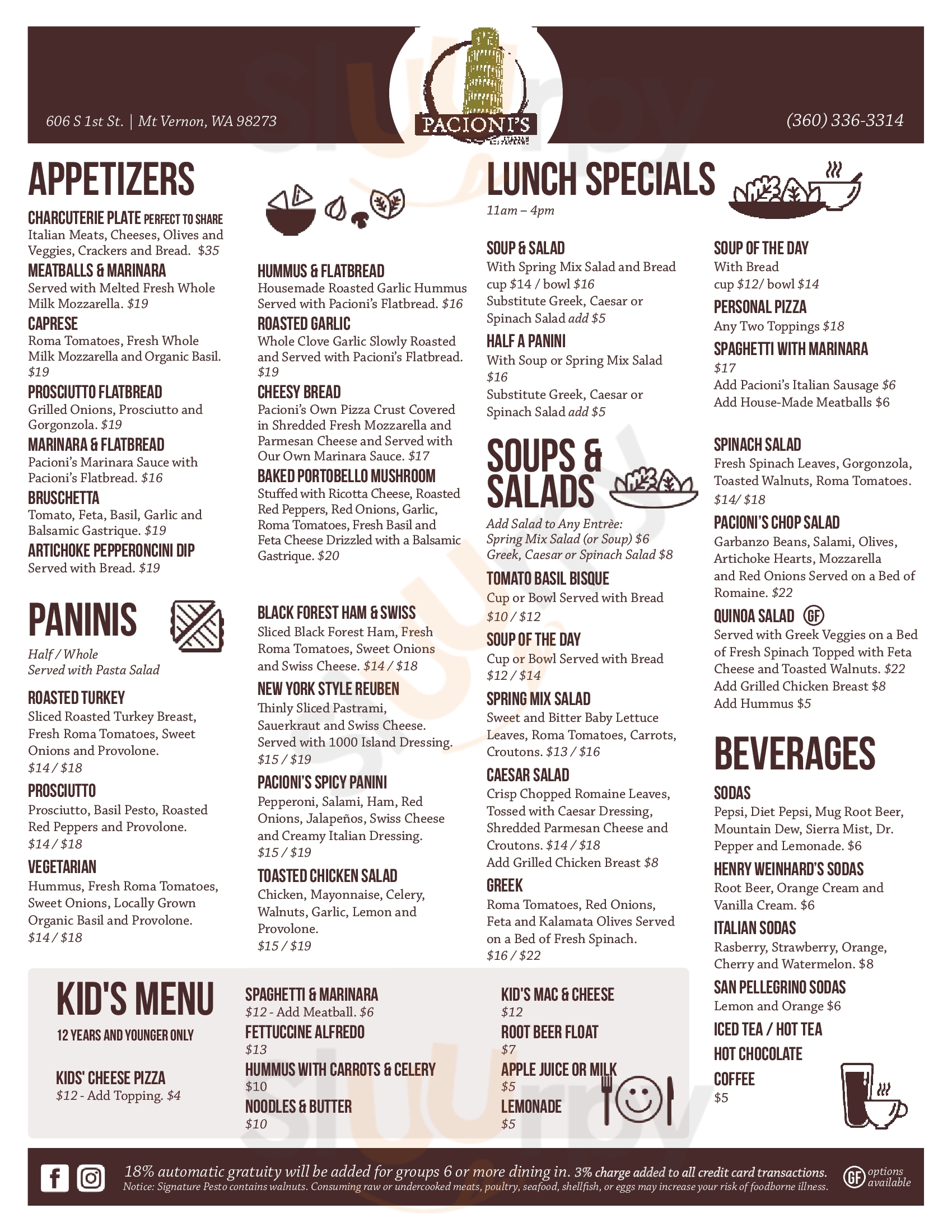 Pacioni's Pizzaria Mount Vernon Menu - 1