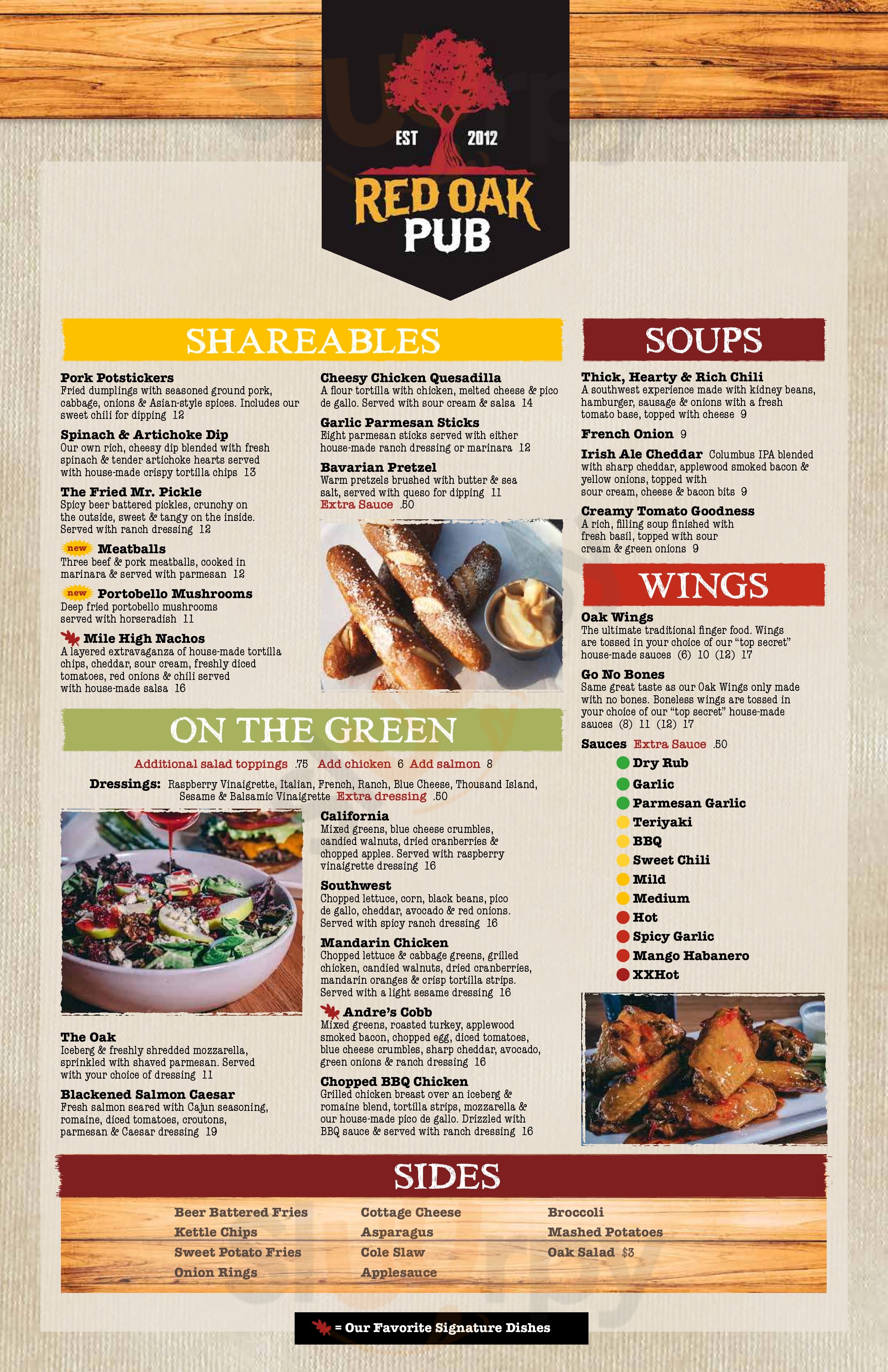 Main Menu - Red Oak Pub And Restaurant