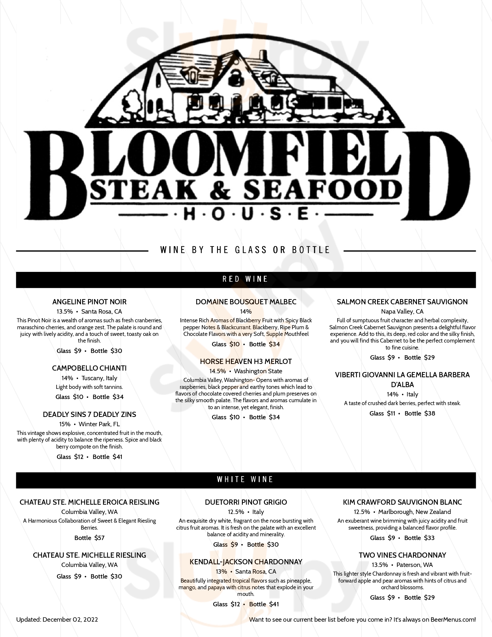 Bloomfield Steak & Seafood House Bloomfield Menu - 1