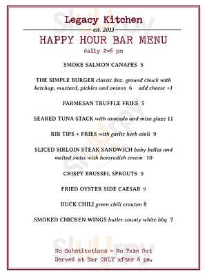 Legacy Kitchen Steak & Chop menu