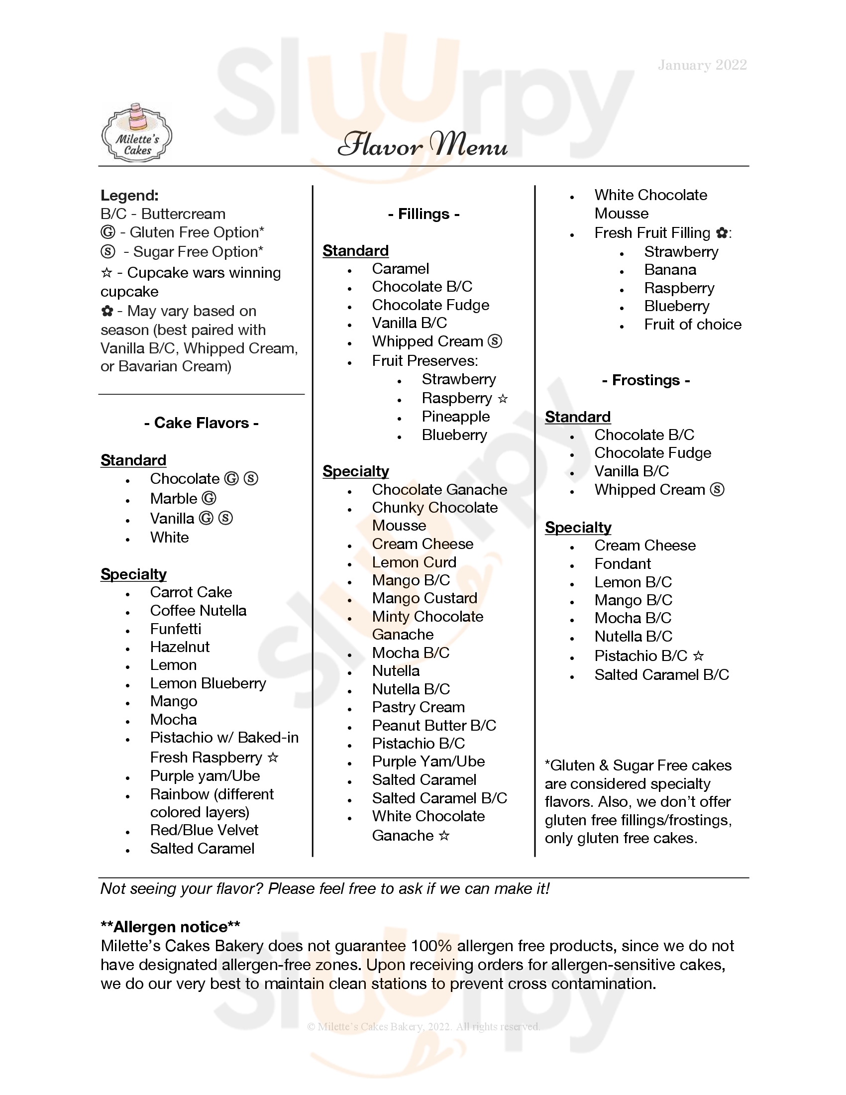 Main Menu - Milette's Cakes