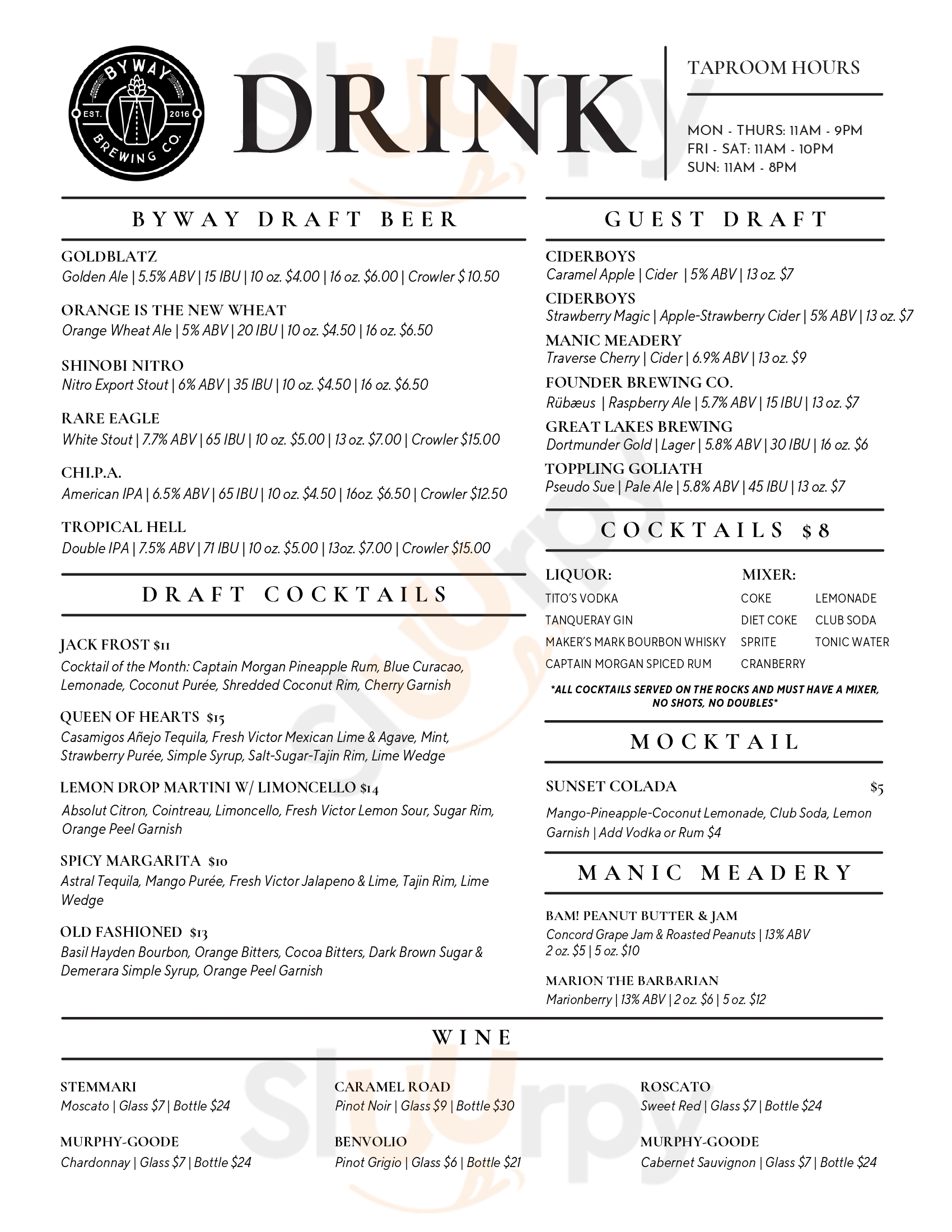 Main Menu - Byway Brewing Company