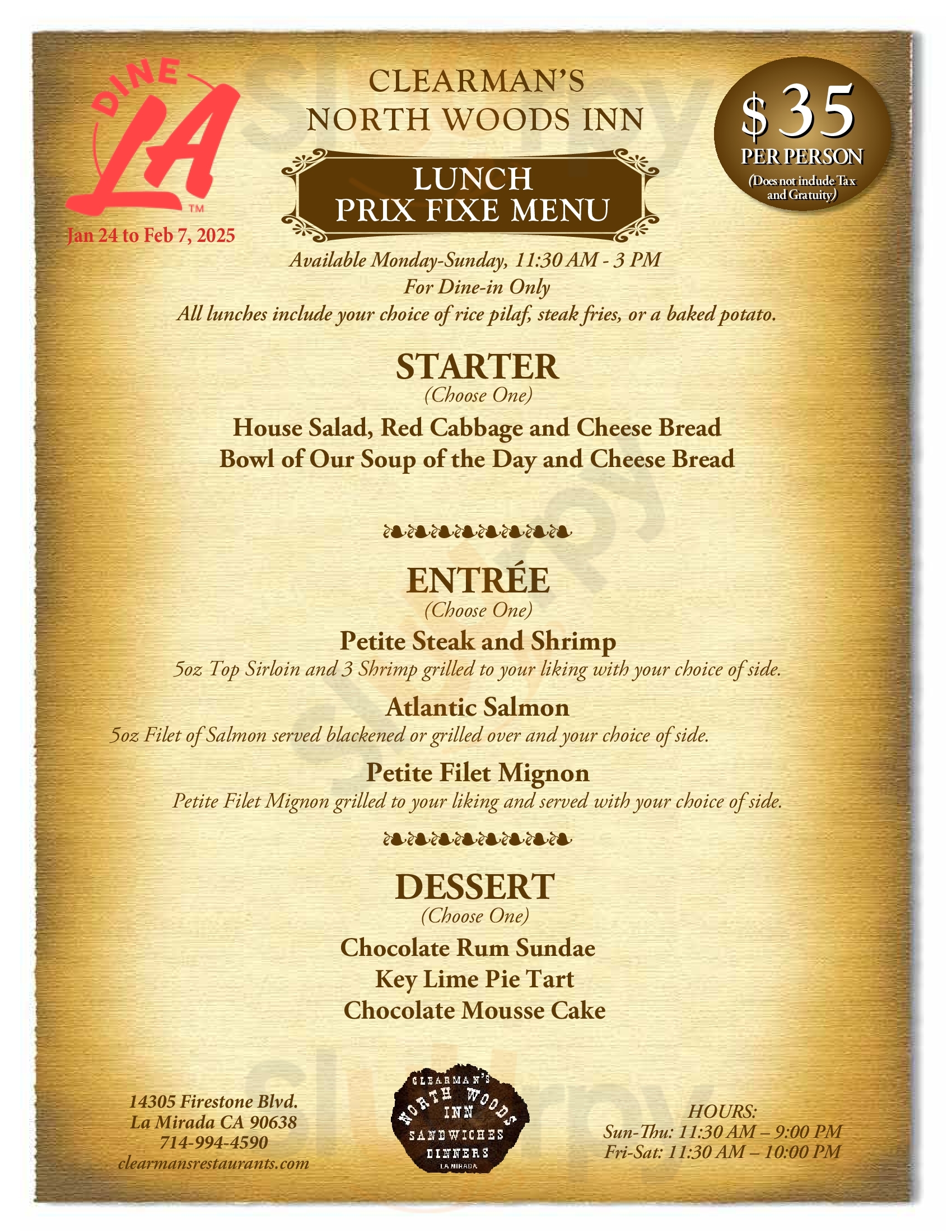 The Northwoods Inn Azusa Menu - 1