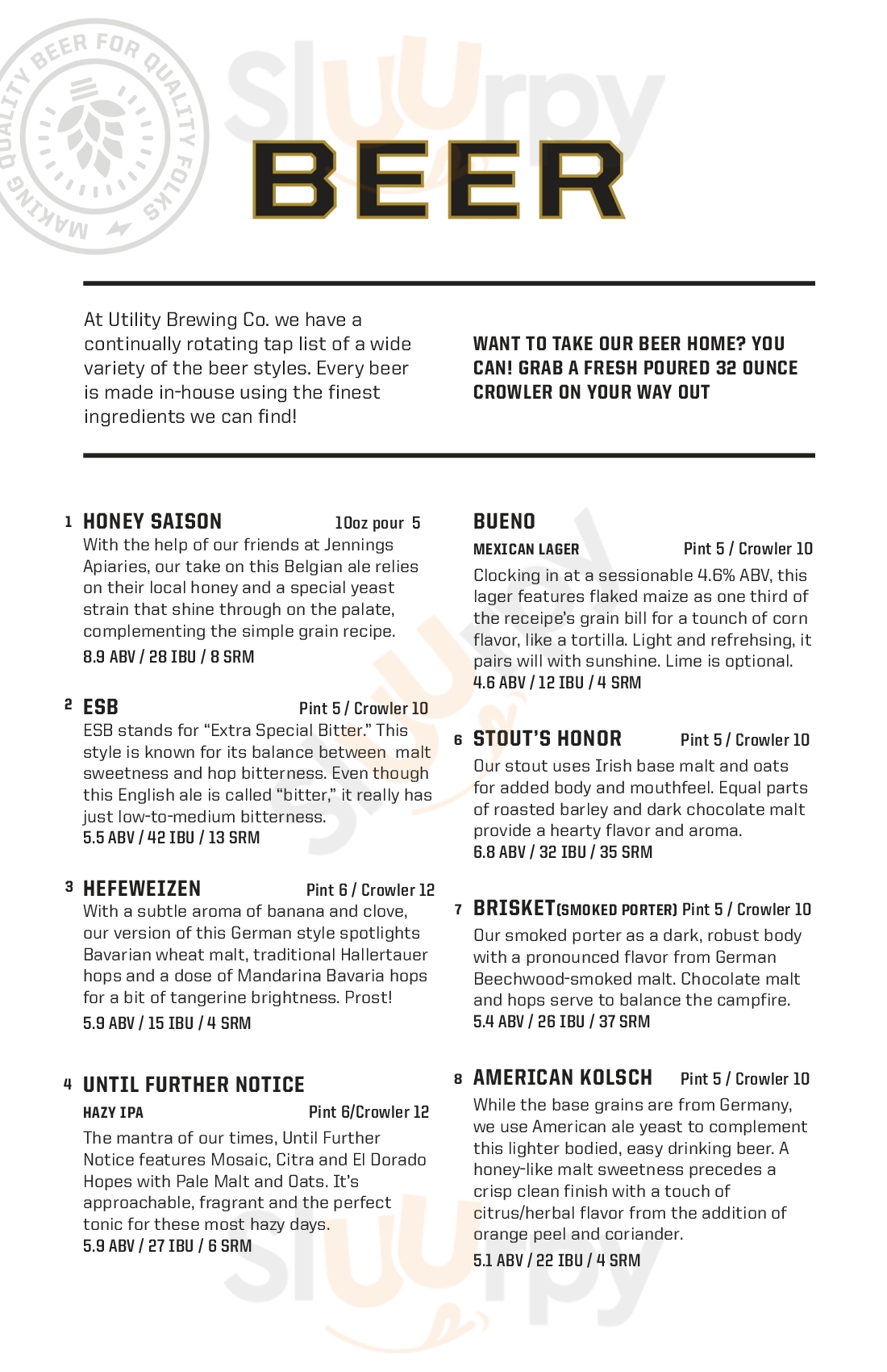 Main Menu - Utility Brewing