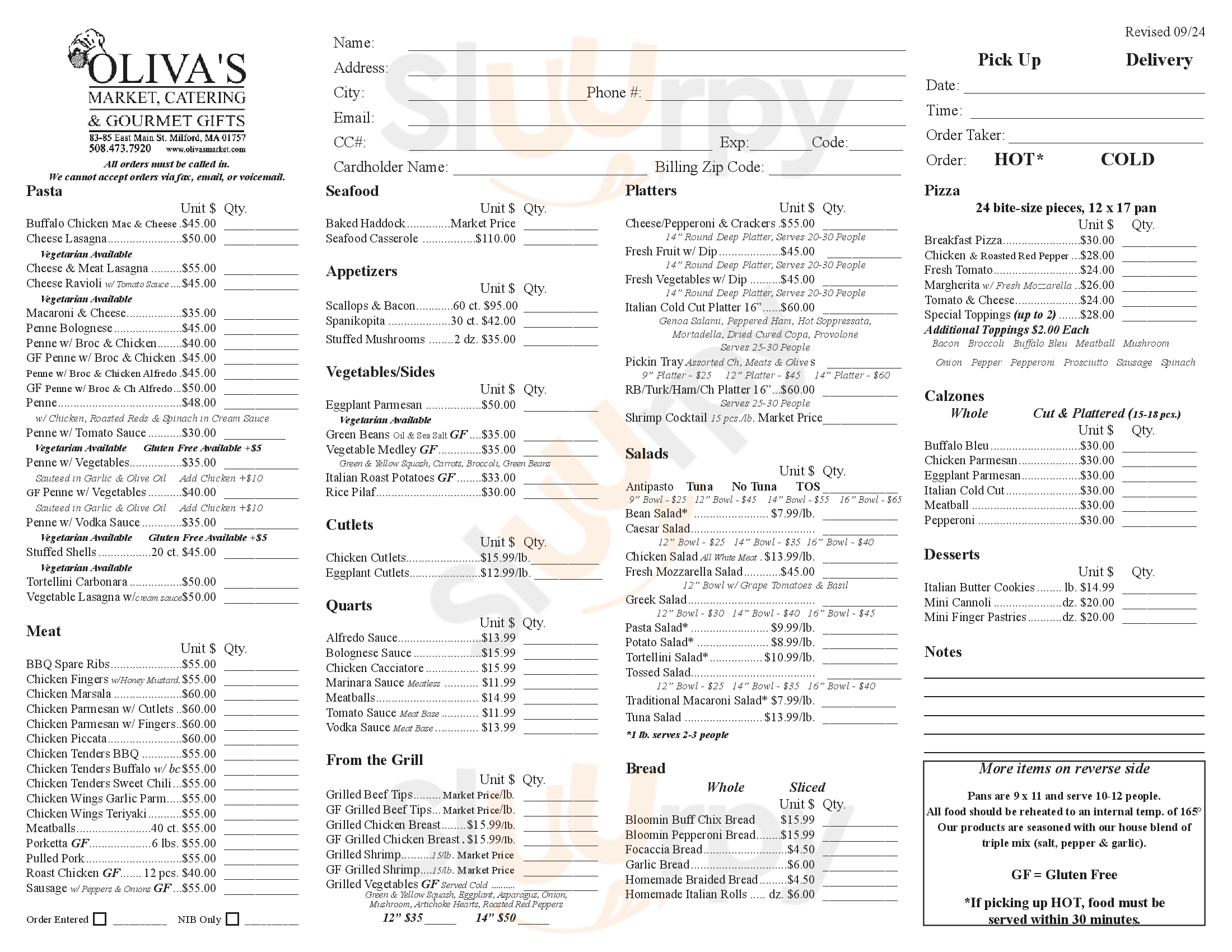 Oliva's Market, Catering & Gourmet Gifts Milford Menu - 1