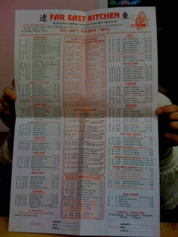 Far East Chinese Restaurant menu