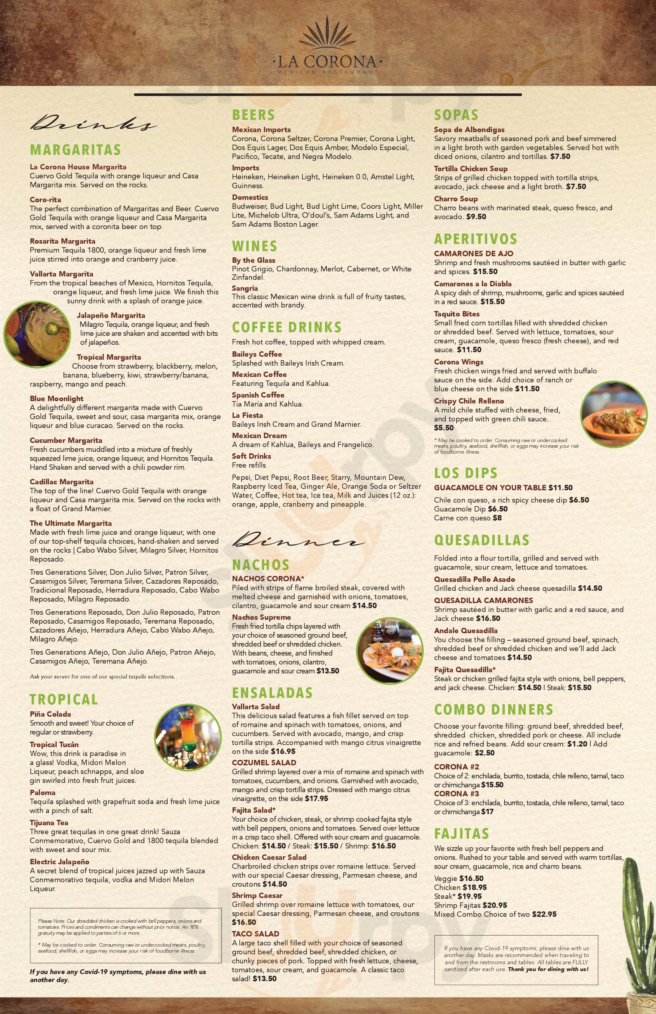 Main Menu - La Carona Mexican Restaurant