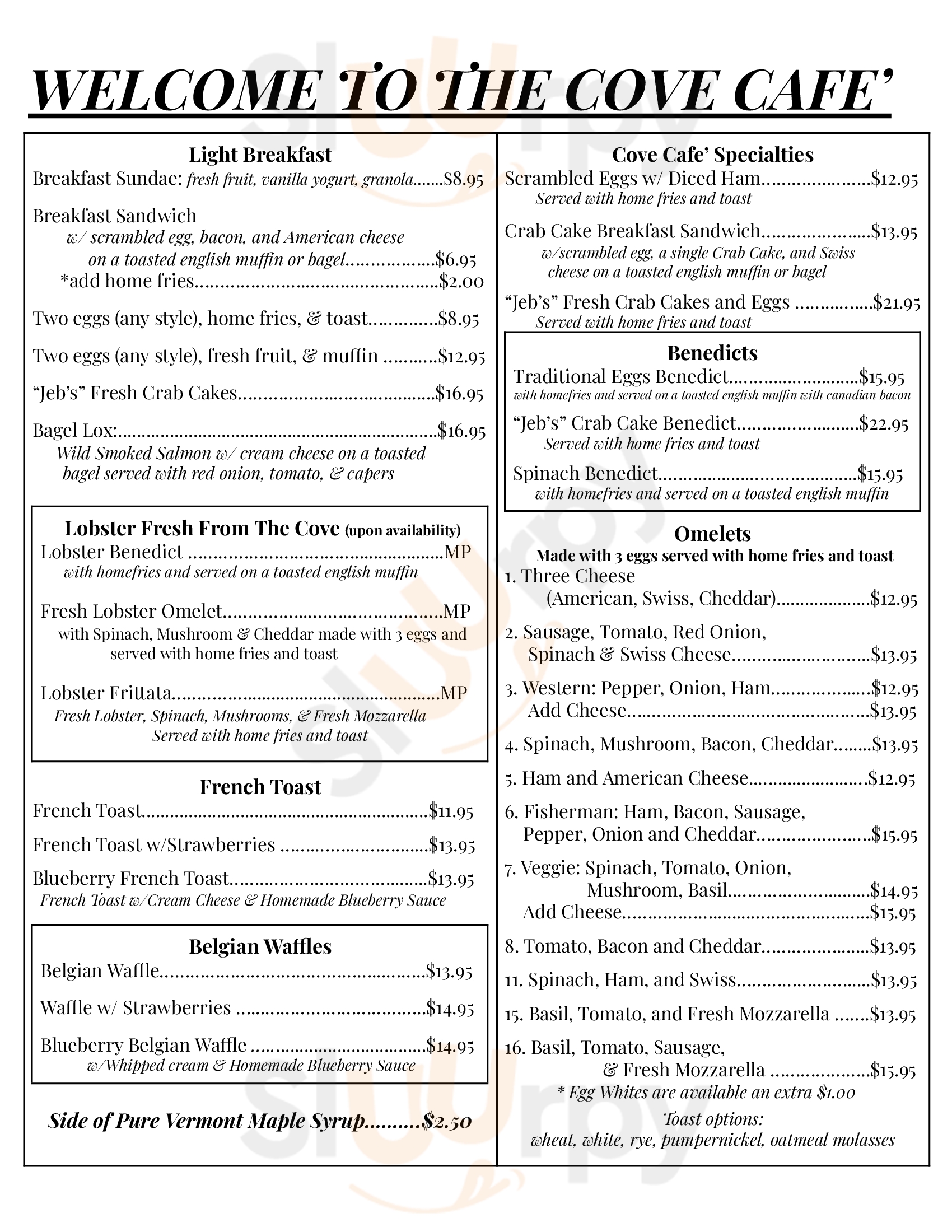 Main Menu - Corner Cafe