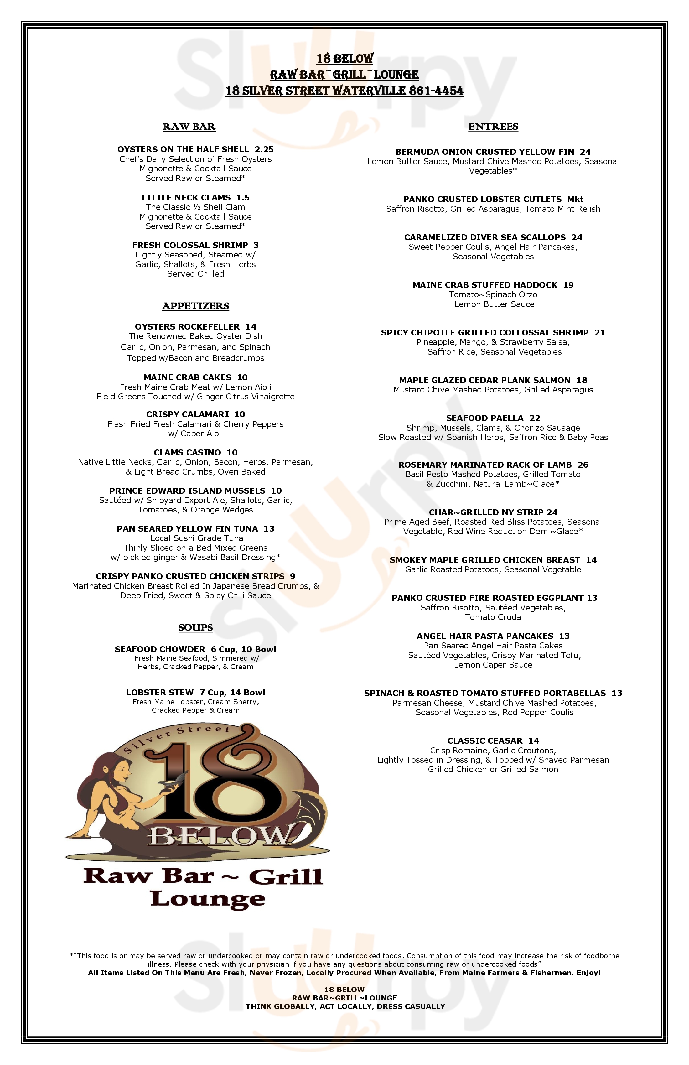 18 Below Raw Bar Waterville Menu - 1