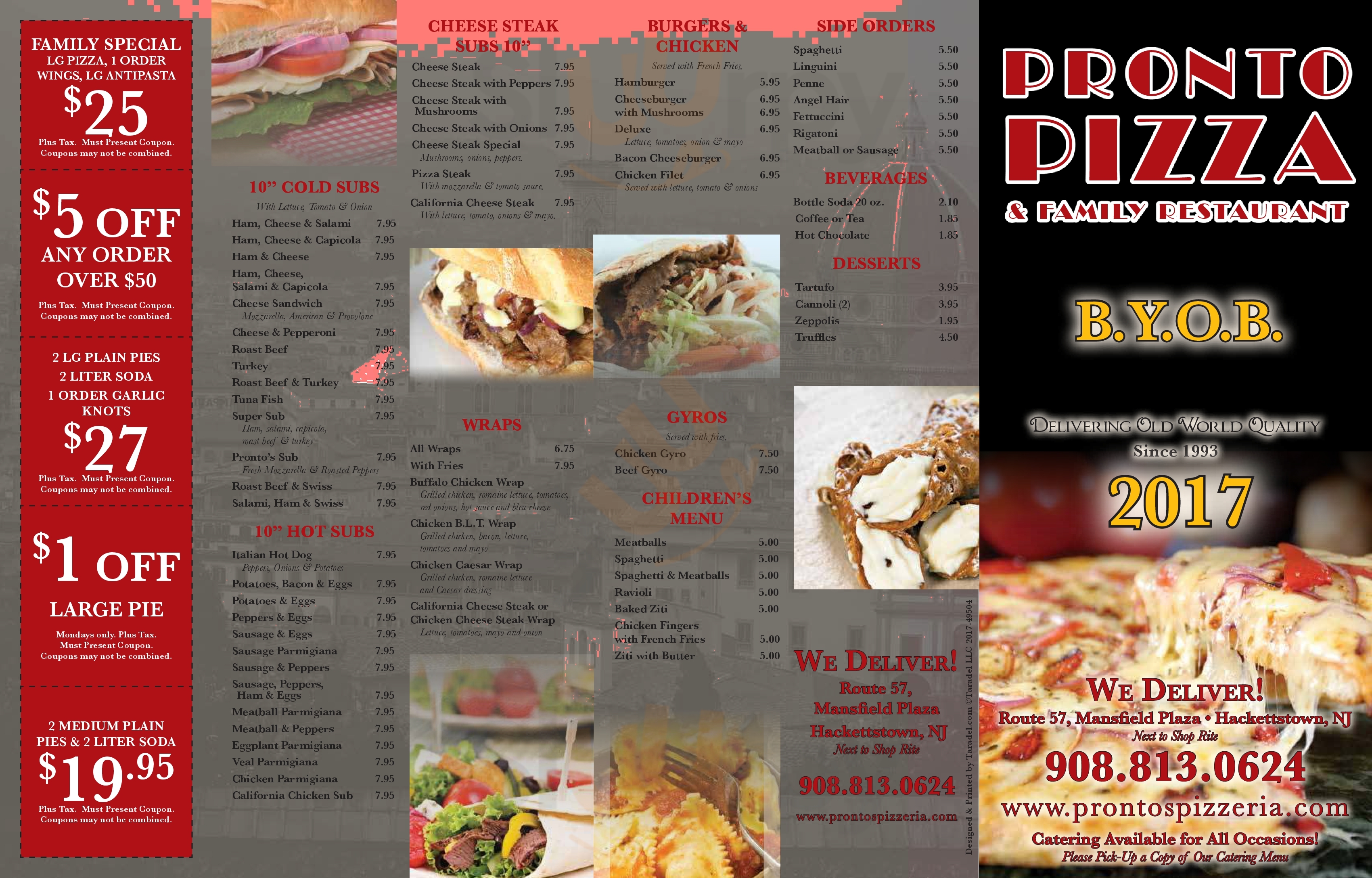 Prontos Pizzeria & Restaurant Hackettstown Menu - 1