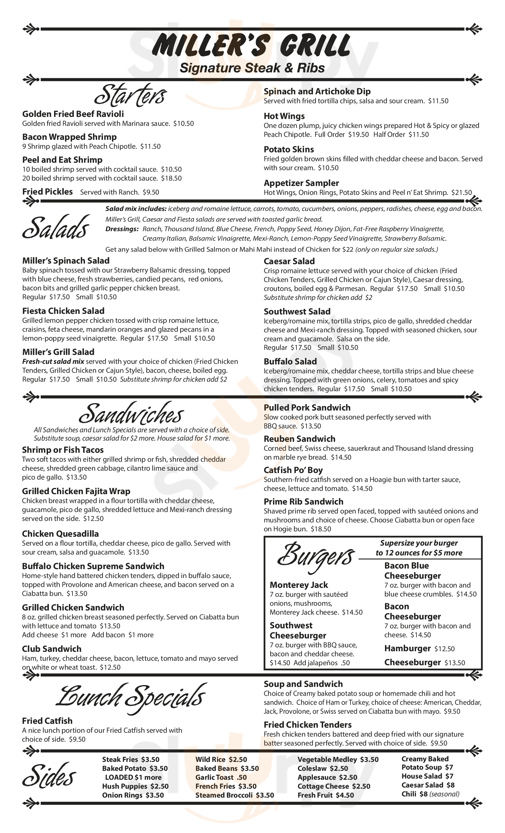 Miller's Grill Incorporated Washington Menu - 1