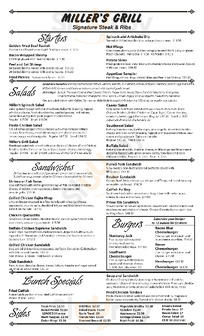 Miller's Grill Incorporated menu