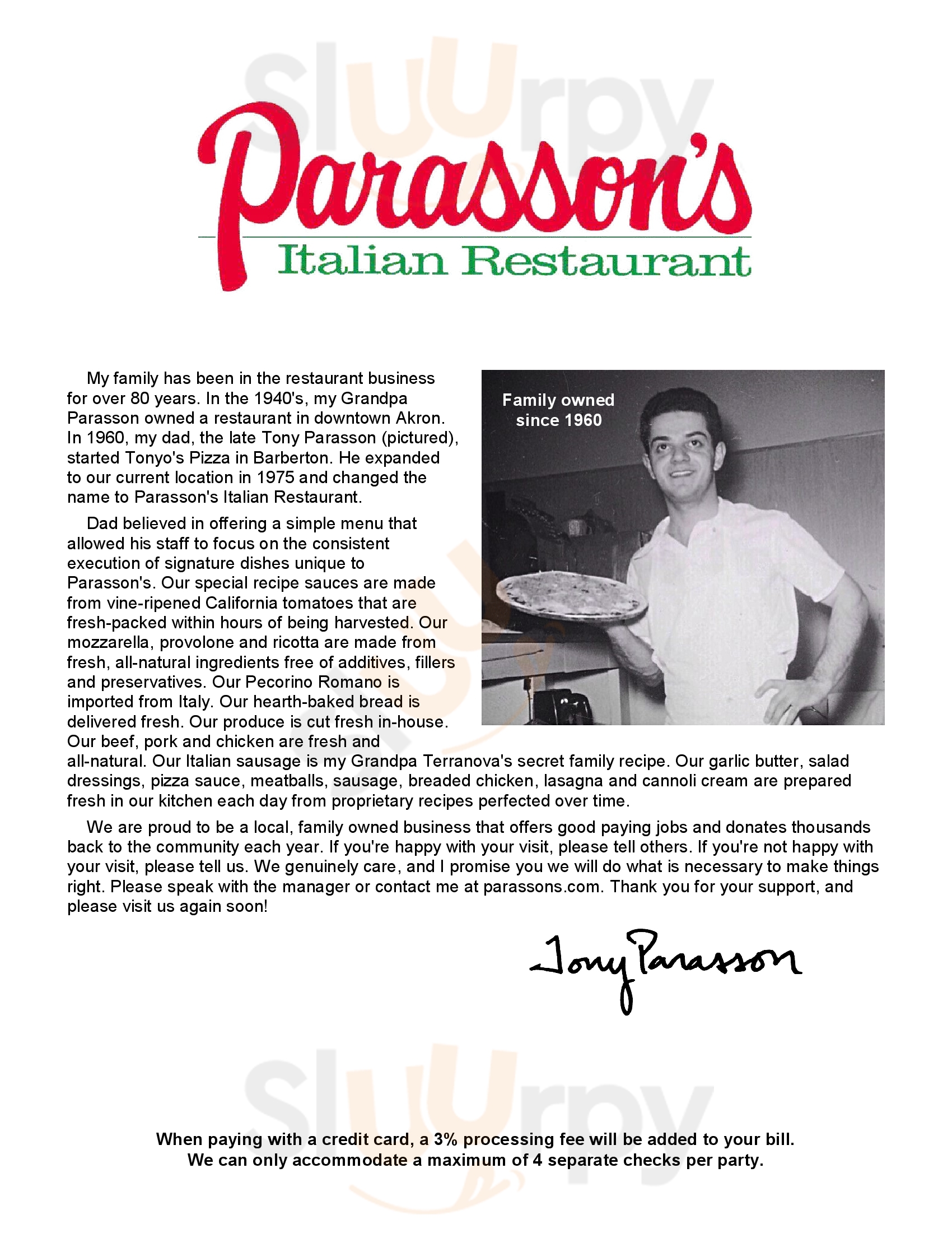Parasson's Italian Restaurant Stow Menu - 1