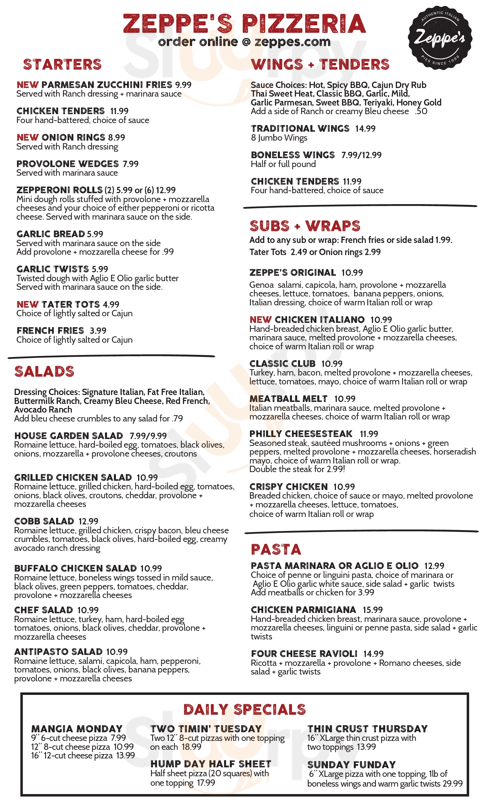 Main Menu - Zeppe's Pizzeria