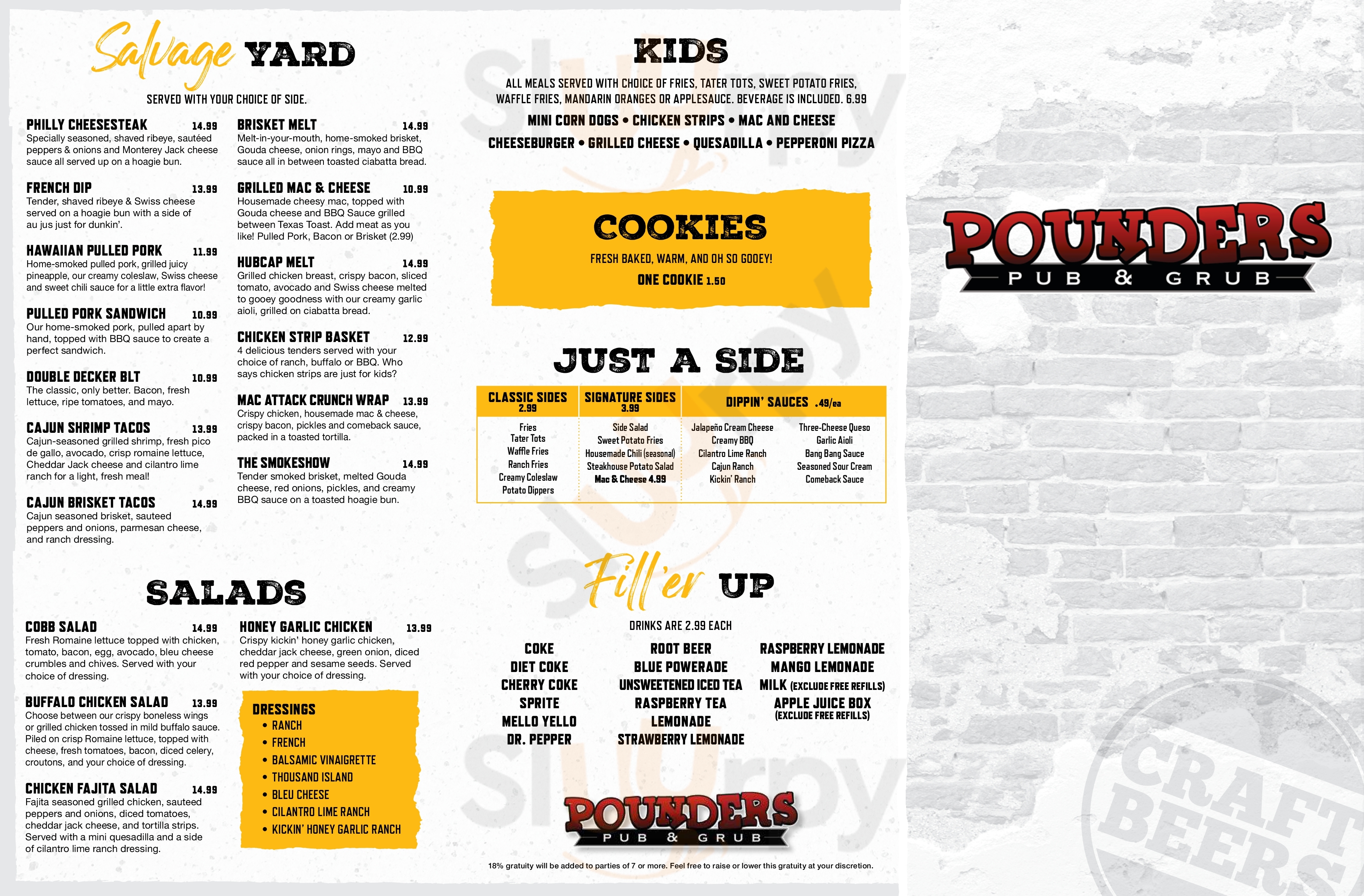 Main Menu - Pounders Pub & Grub