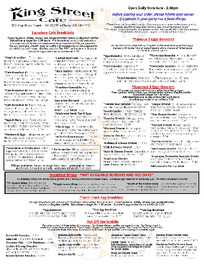 King Street Cafe menu