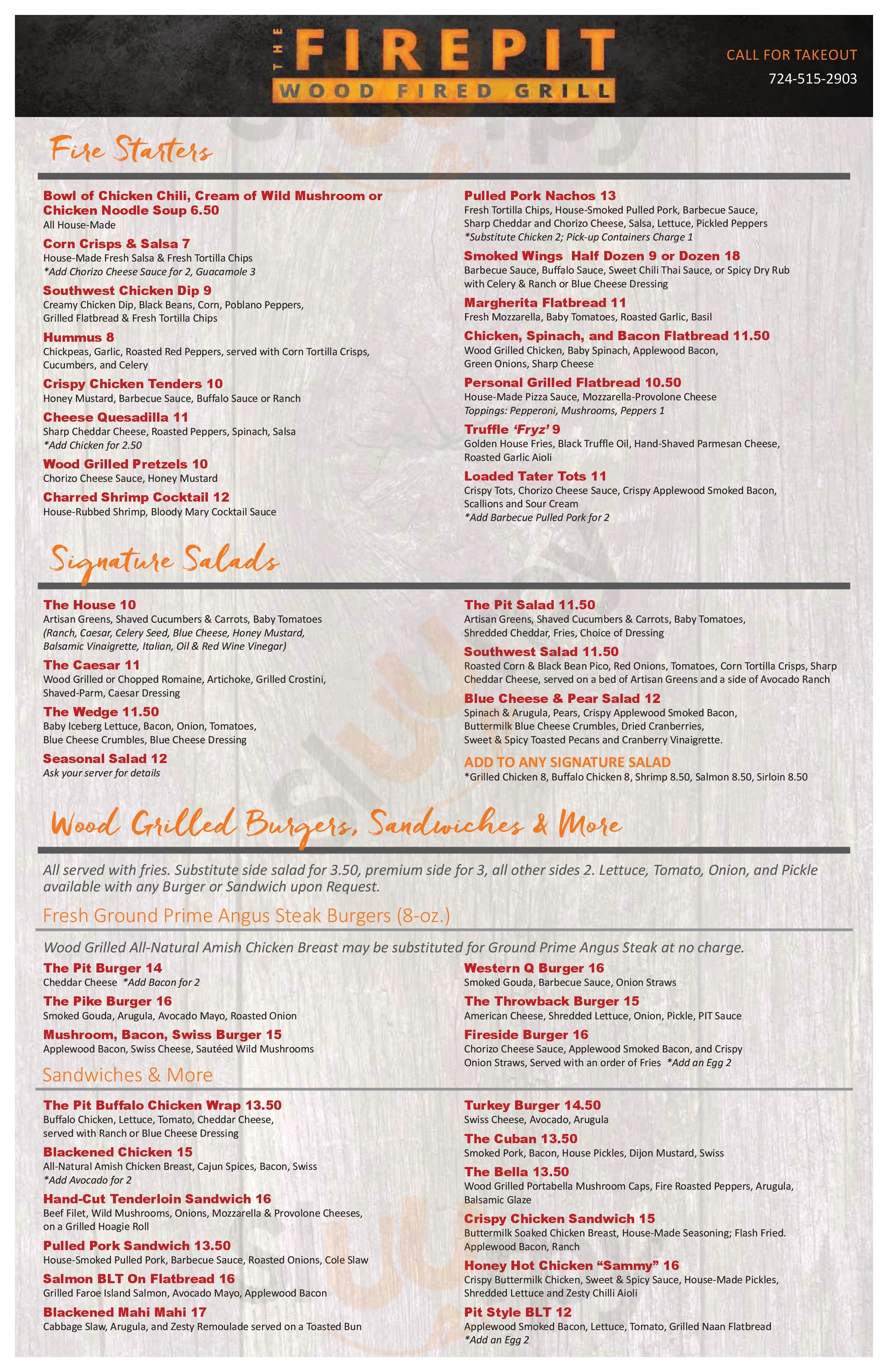 Main Menu - The Firepit Wood Fired