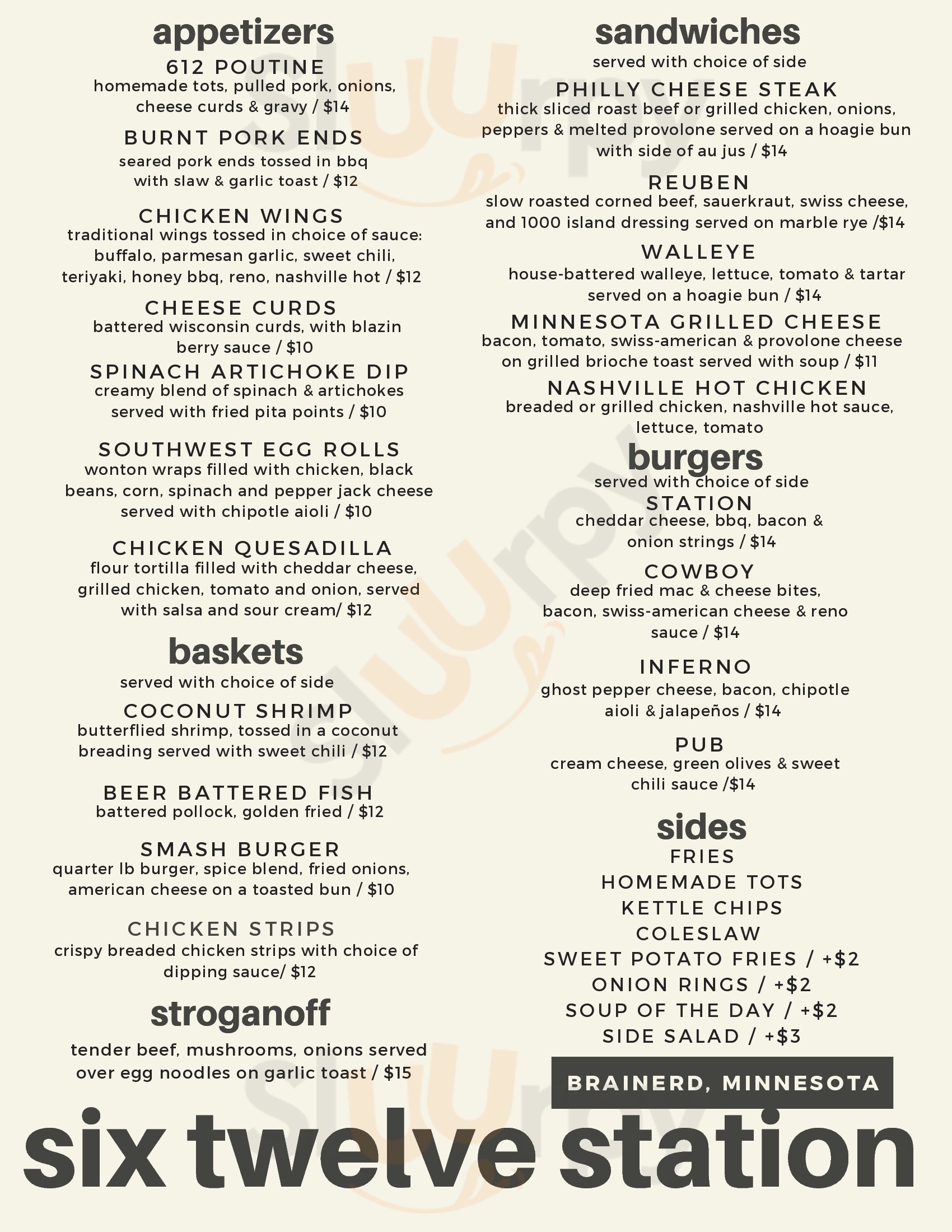 612 Station Brainerd Menu - 1