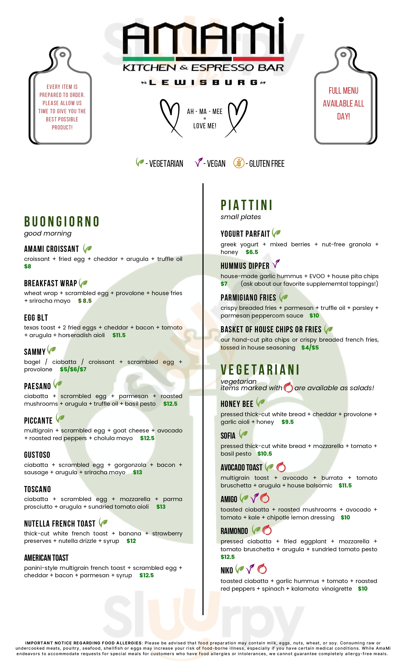 Amami Kitchen & Espresso Bar Lewisburg Menu - 1