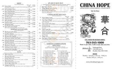China Hope menu