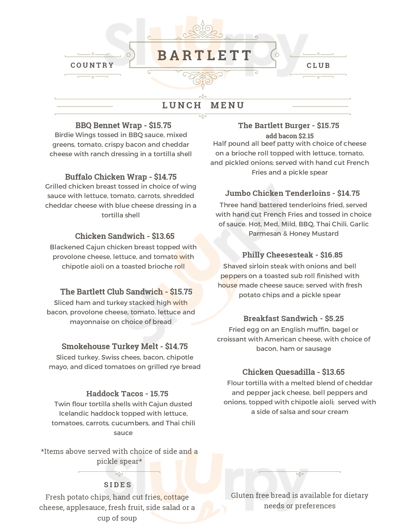 Bartlett Country Club Olean Menu - 1