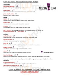 North End Wine Bar And Restaurant menu
