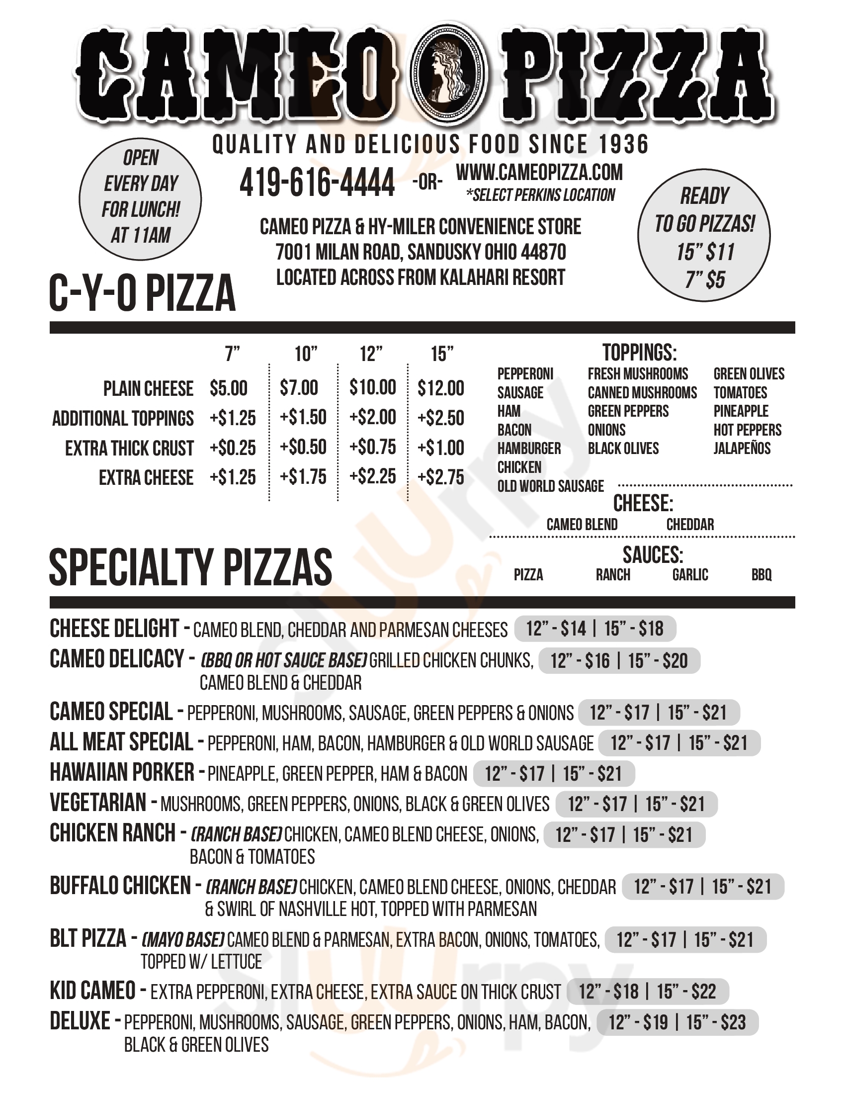 Main Menu - Cameo Pizza