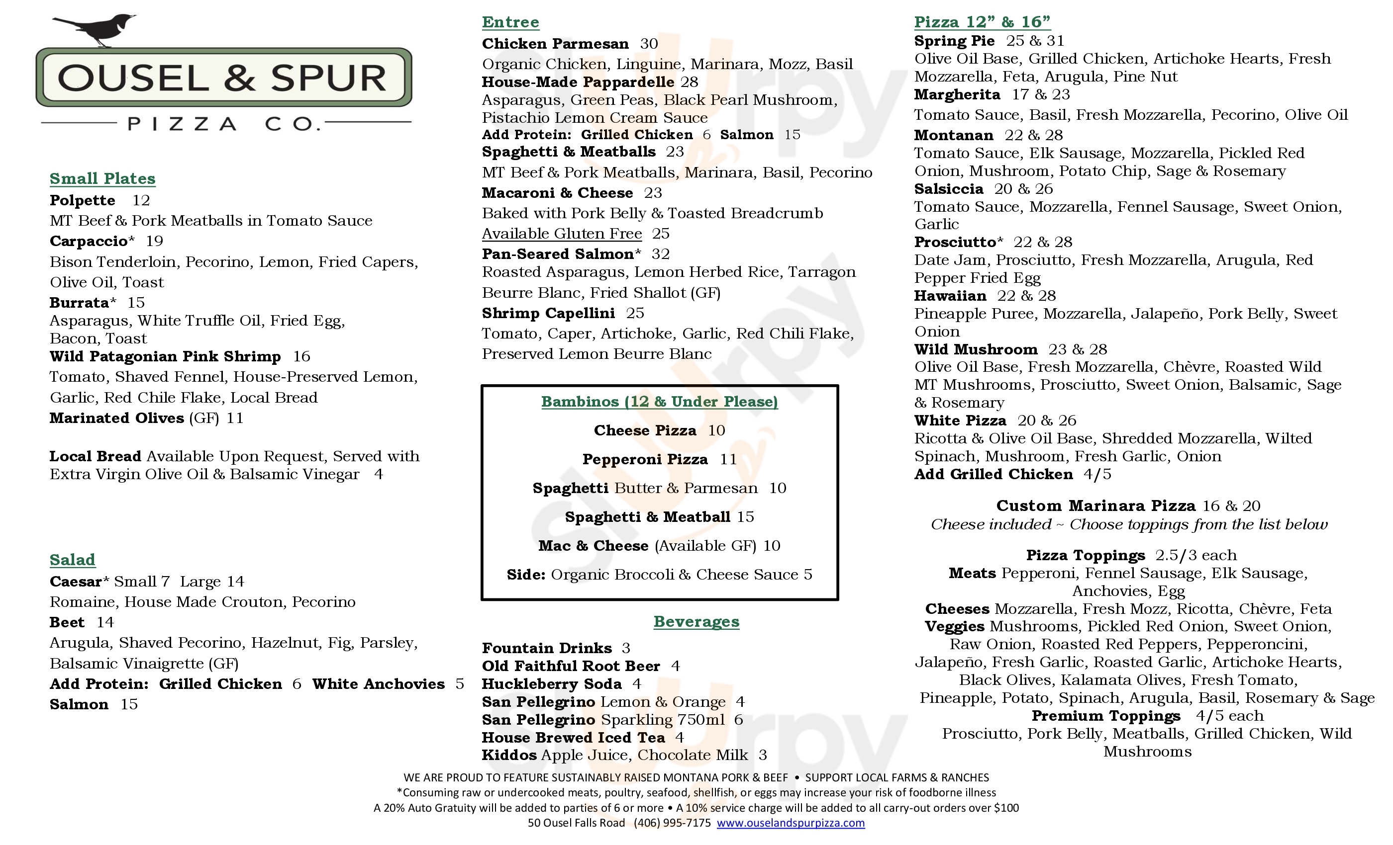 Main Menu - Ousel & Spur Pizza Co.