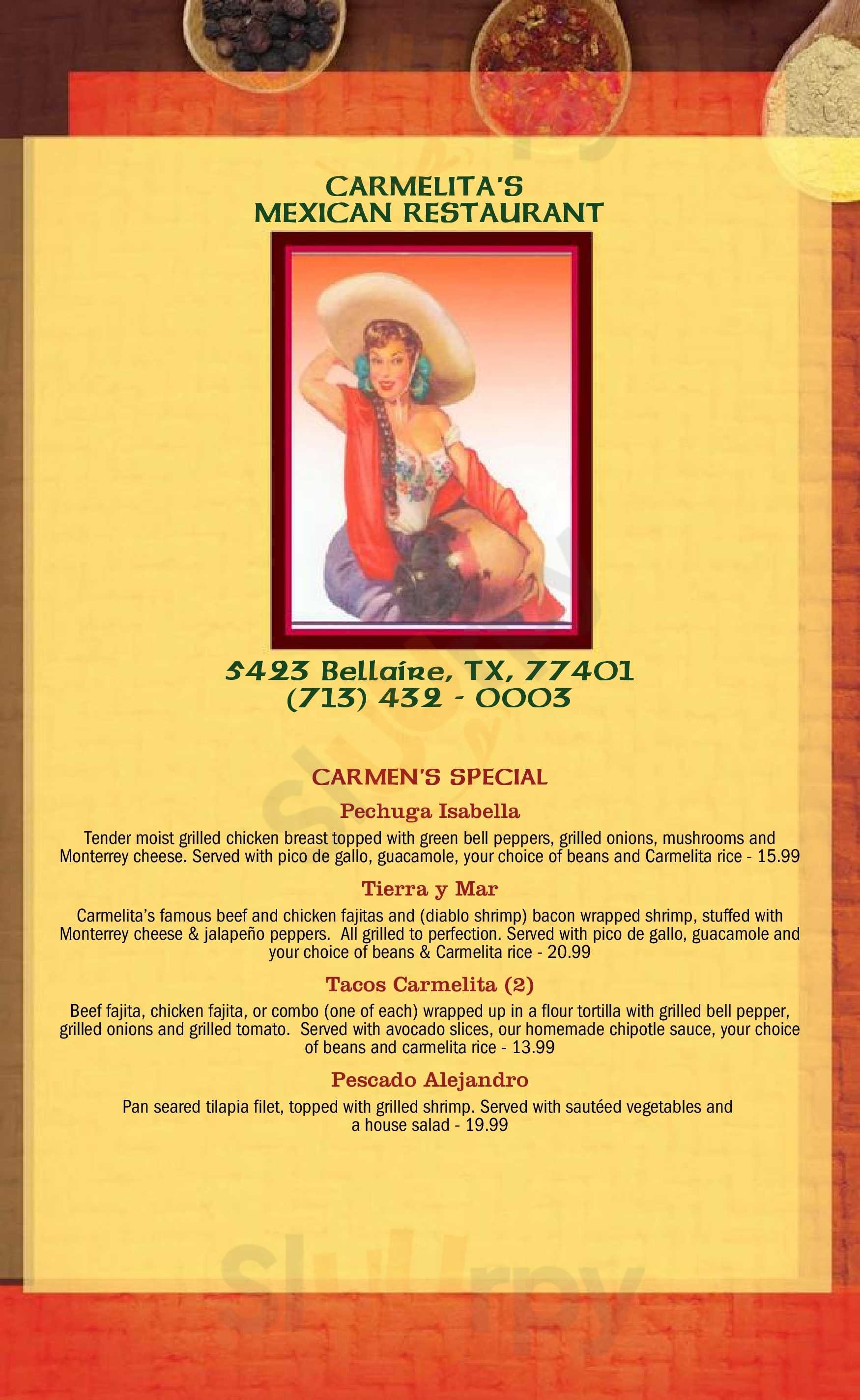 Carmelita's Mexican Restaurant Bellaire Menu - 1