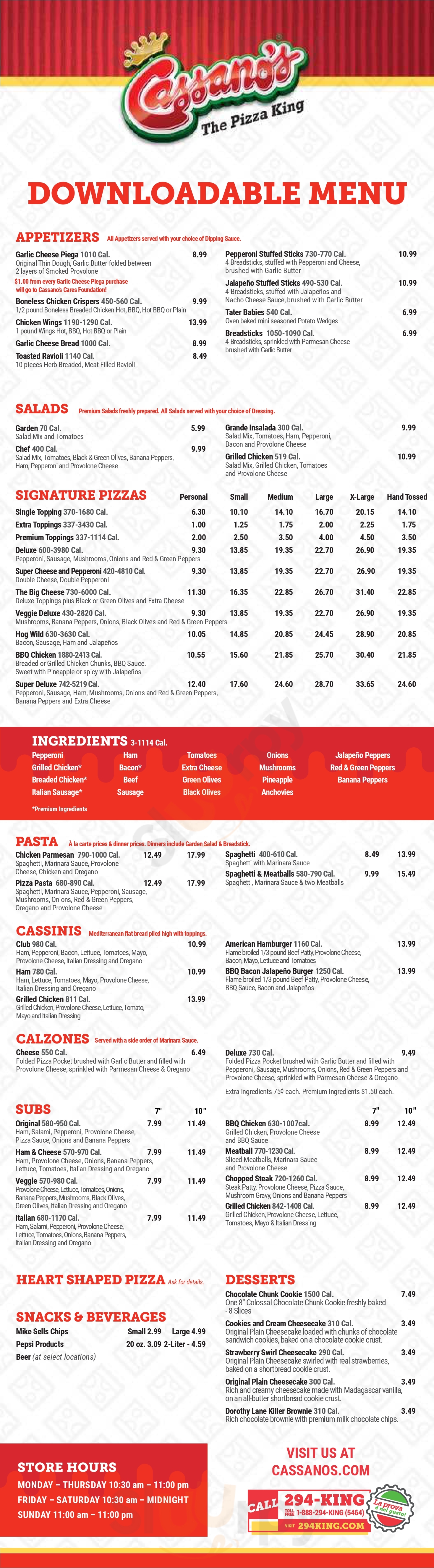 Cassano's Pizza Sidney Menu - 1