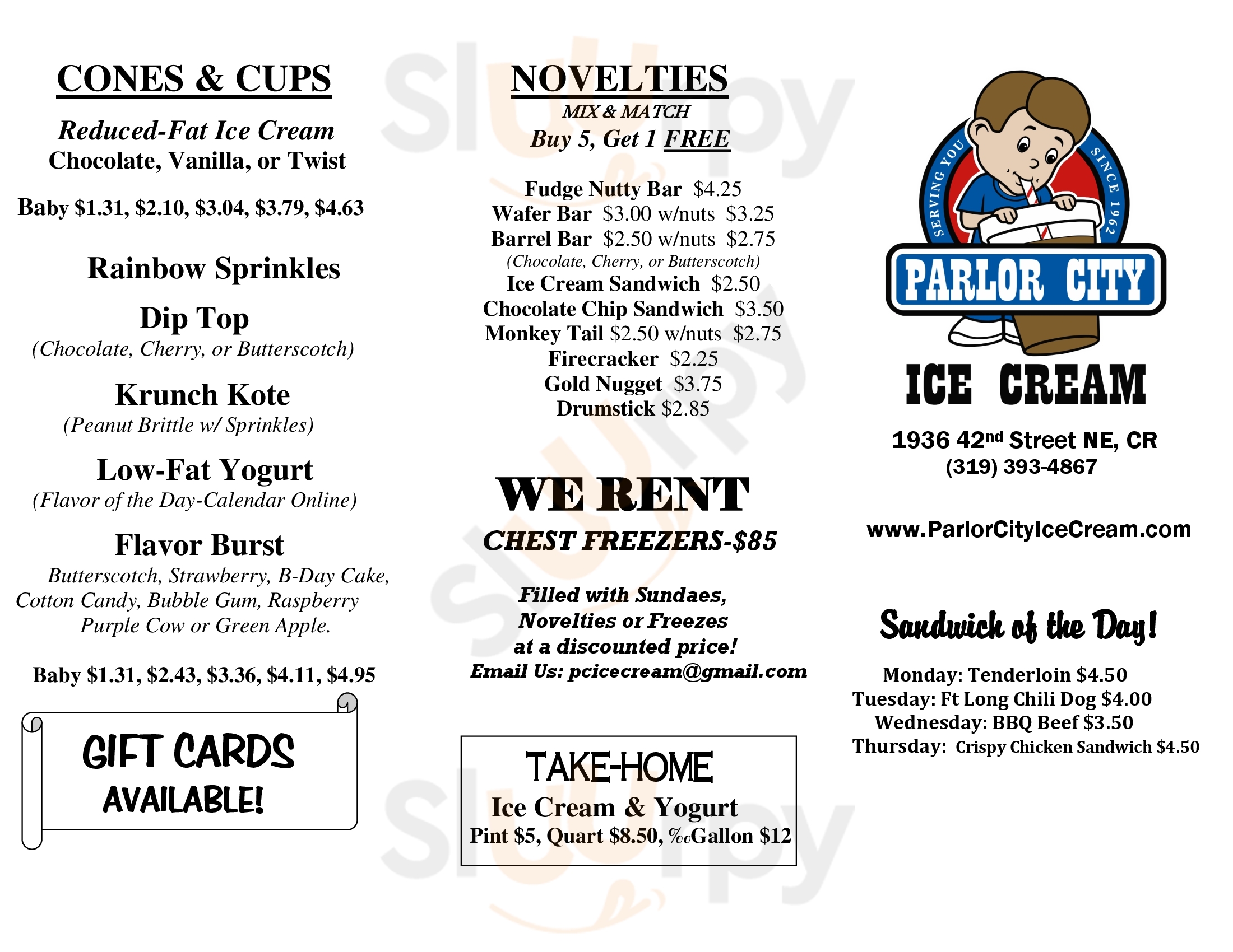 Main Menu - Parlor City Ice Cream